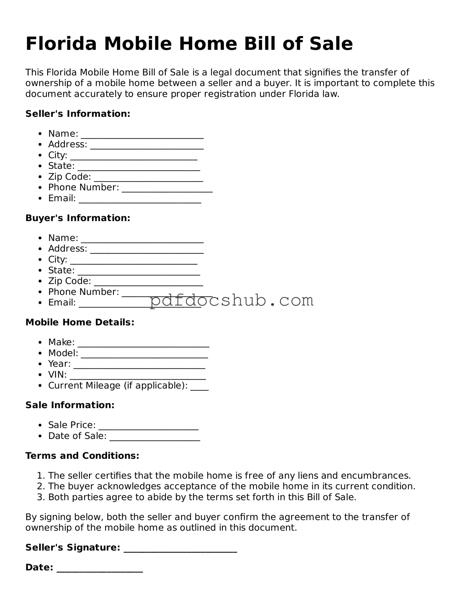 Attorney-Approved Florida Mobile Home Bill of Sale Form