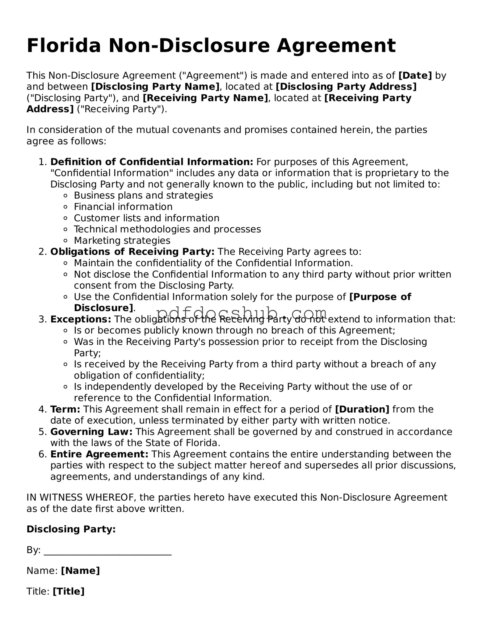 Attorney-Approved Florida Non-disclosure Agreement Form