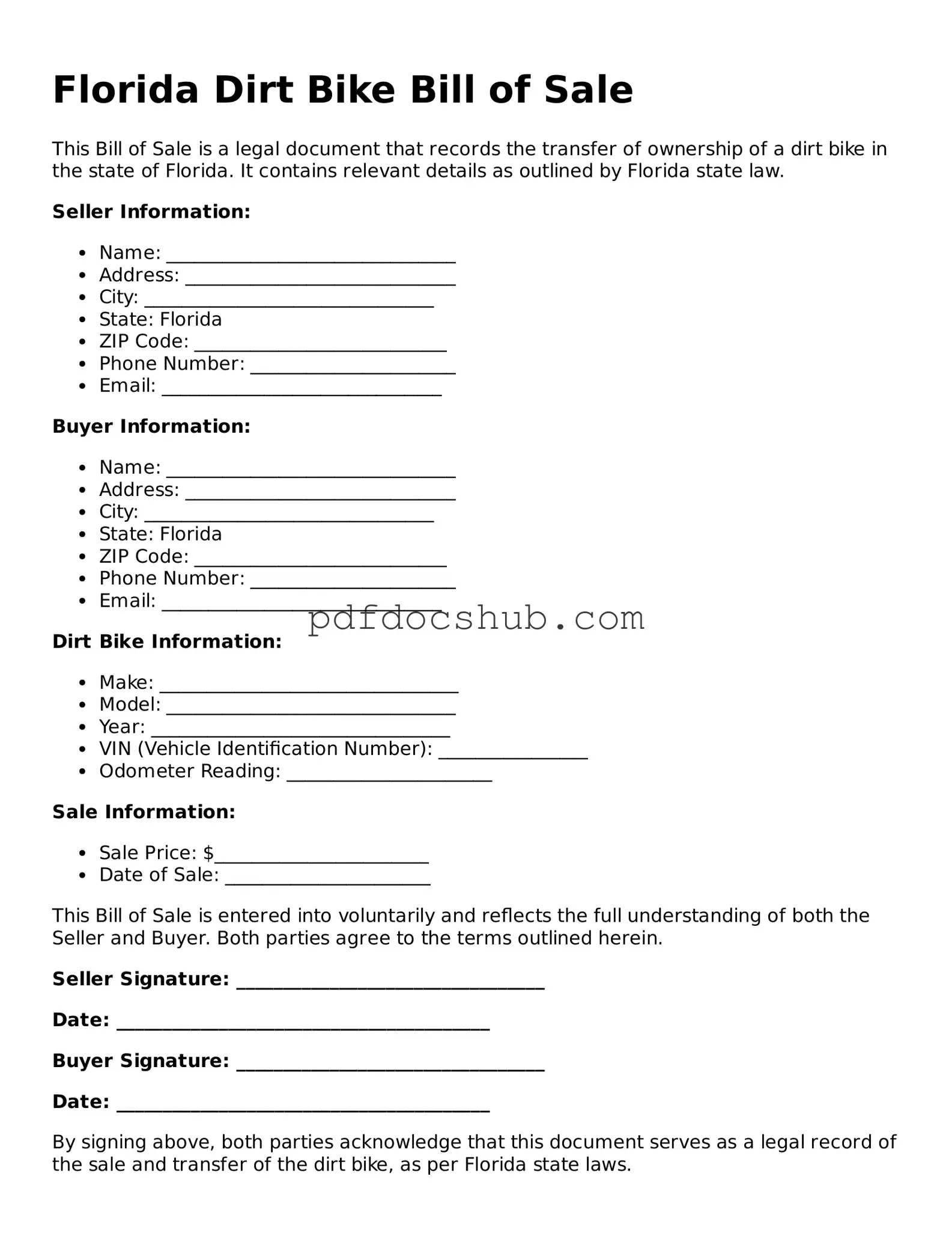 Attorney-Approved Florida Dirt Bike Bill of Sale Form