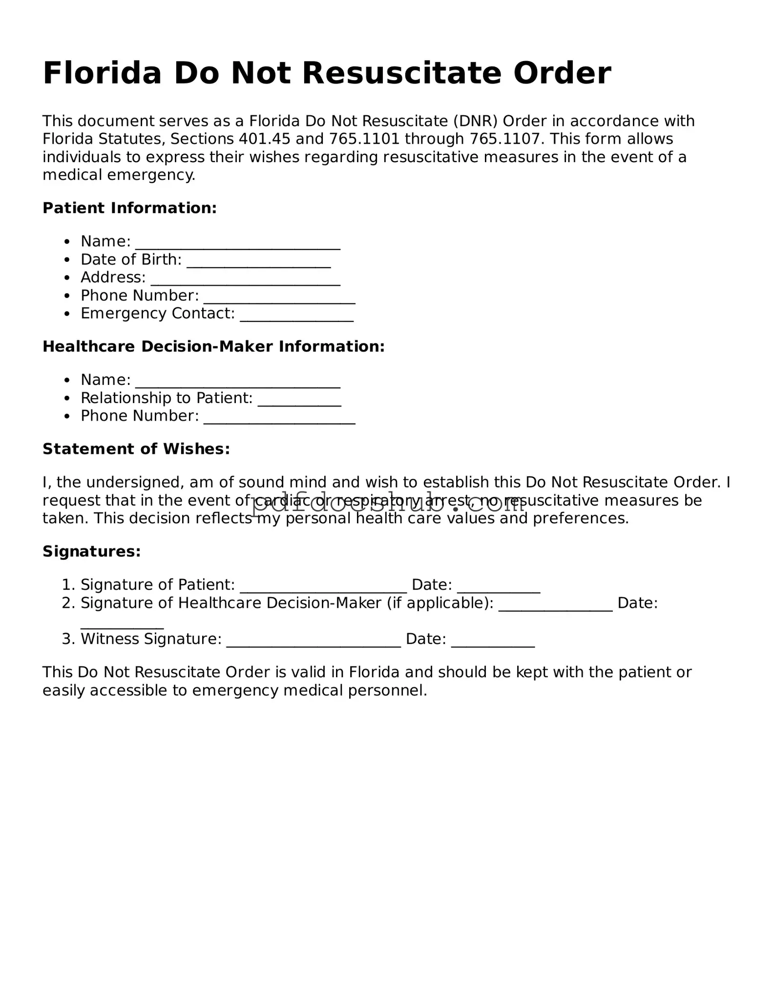 Attorney-Approved Florida Do Not Resuscitate Order Form