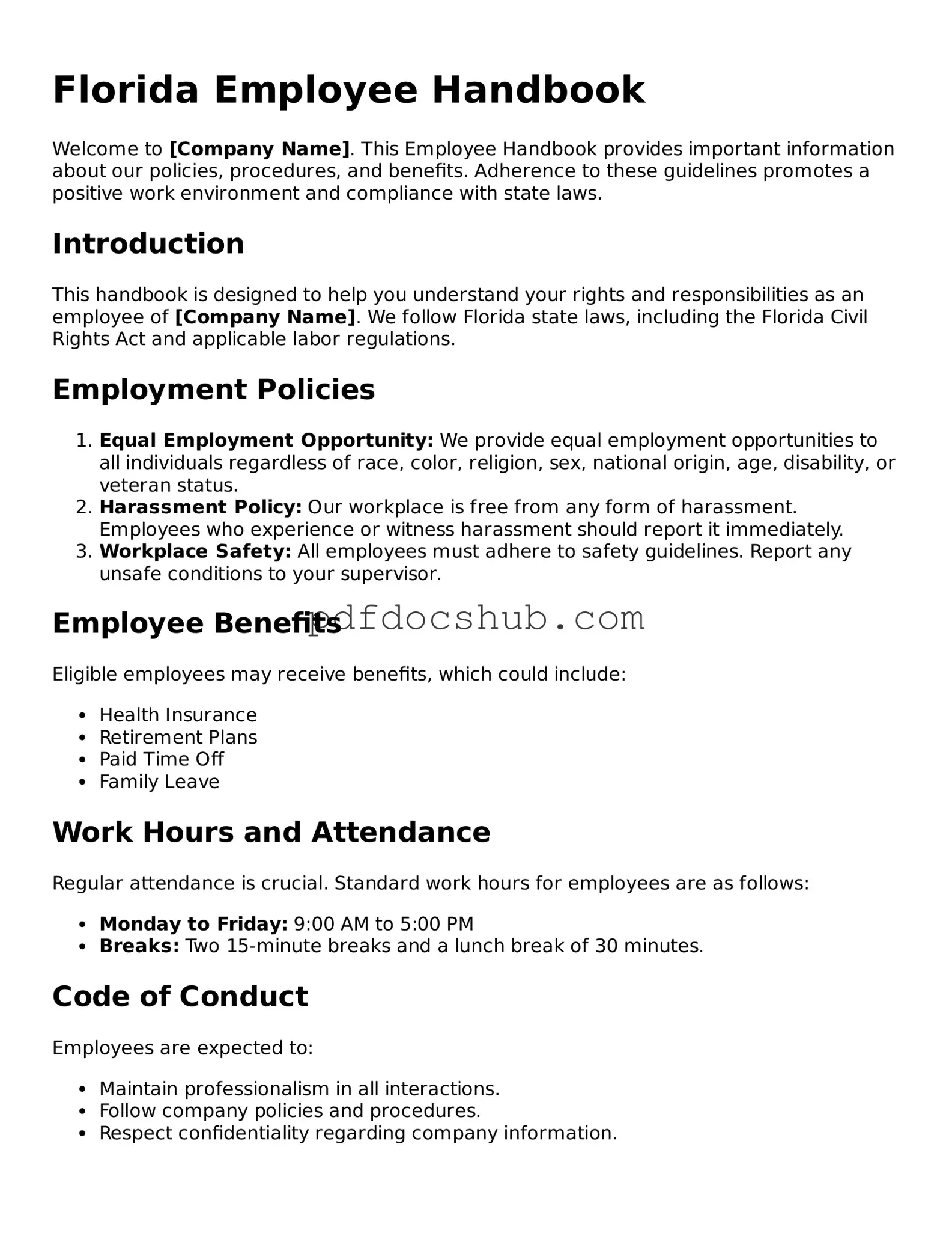 Attorney-Approved Florida Employee Handbook Form