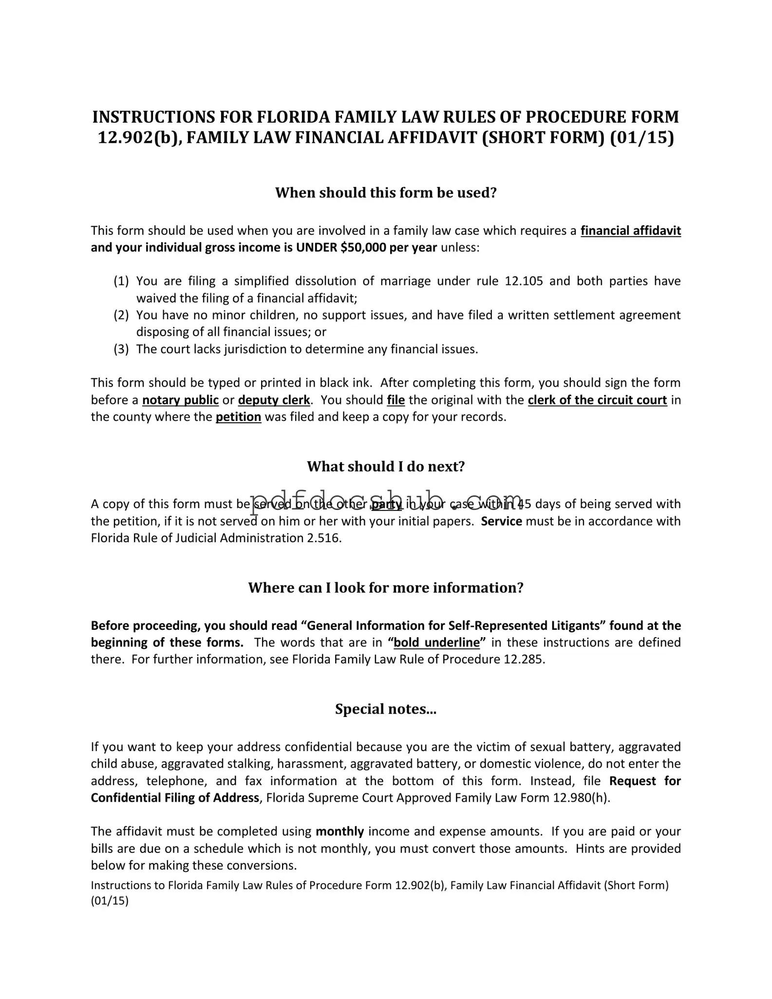 Florida Financial Affidavit Short 12.902(b) Template