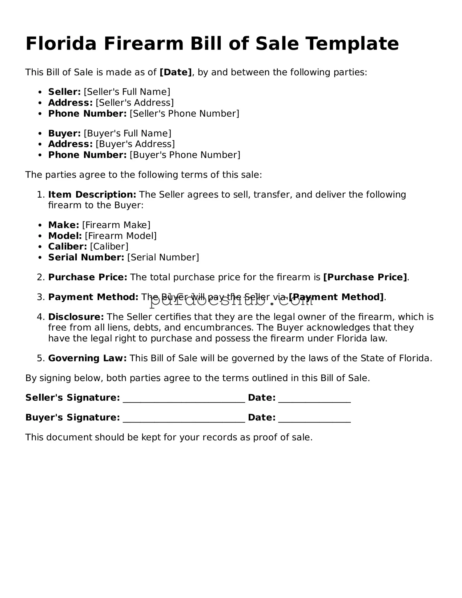 Attorney-Approved Florida Firearm Bill of Sale Form