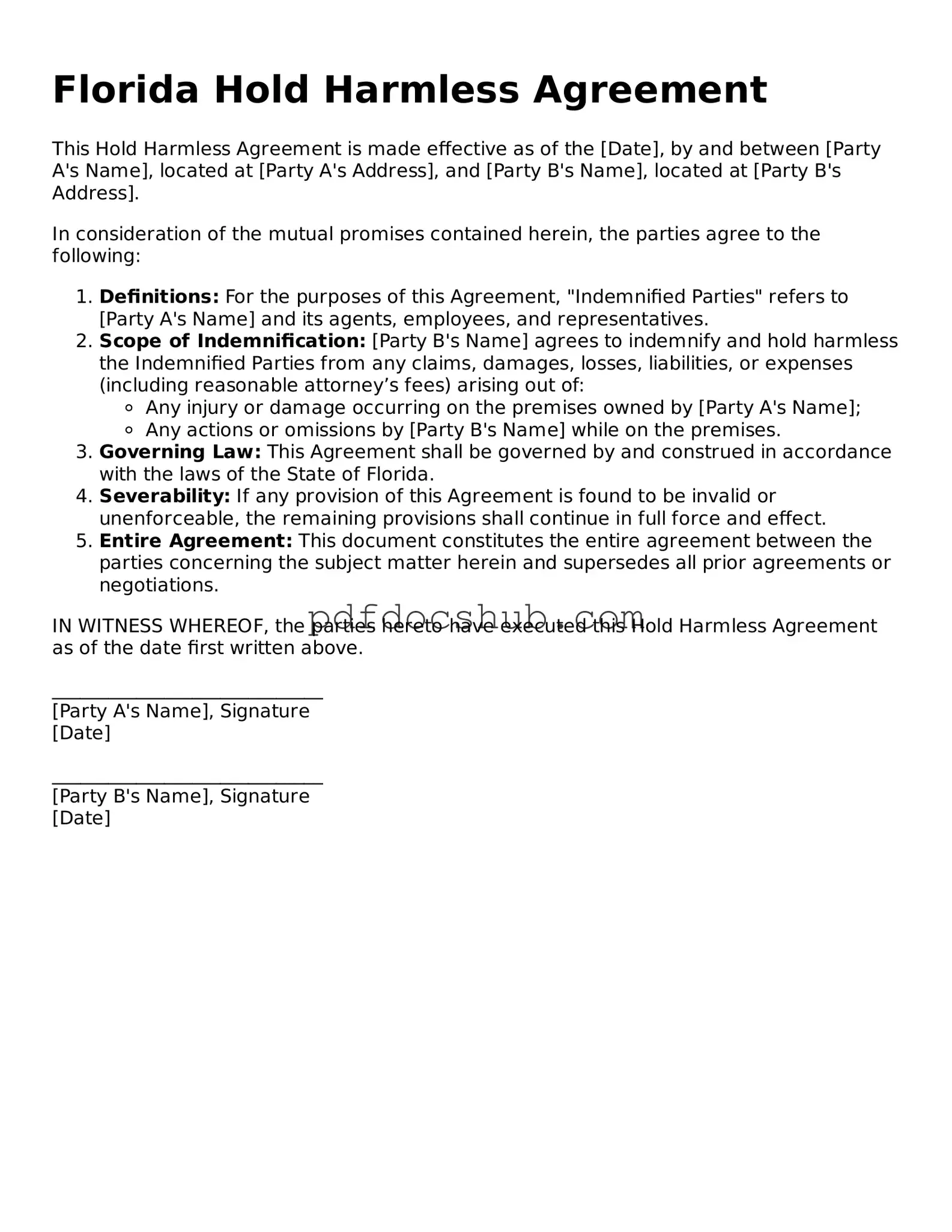Attorney-Approved Florida Hold Harmless Agreement Form