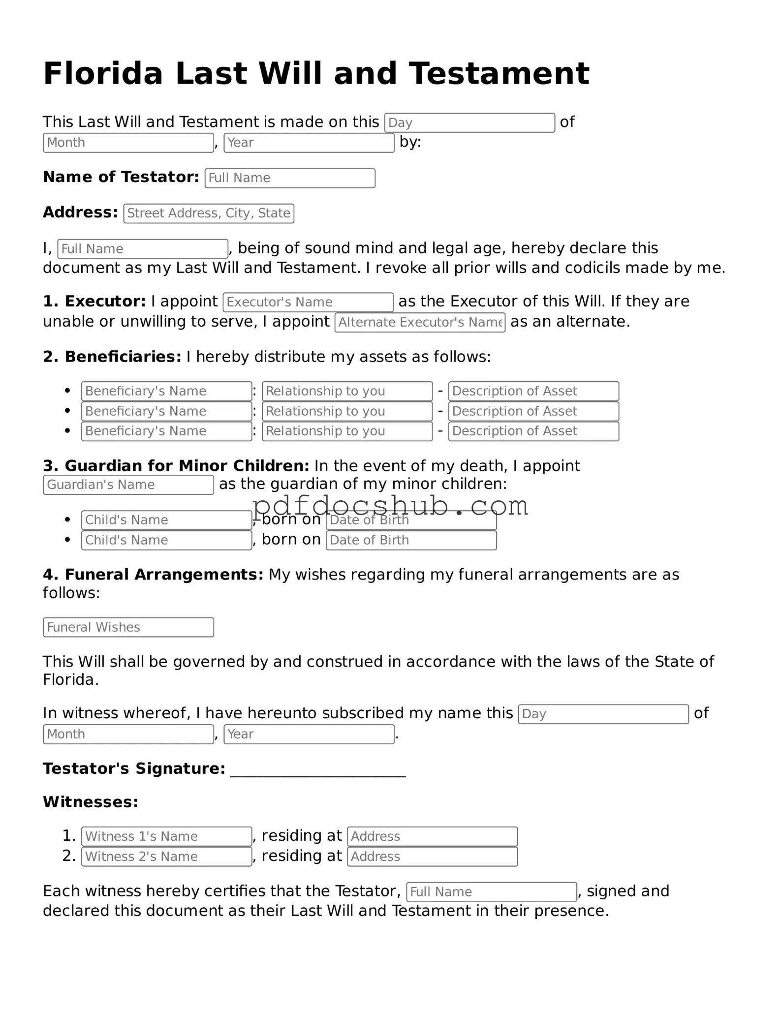 Attorney-Approved Florida Last Will and Testament Form
