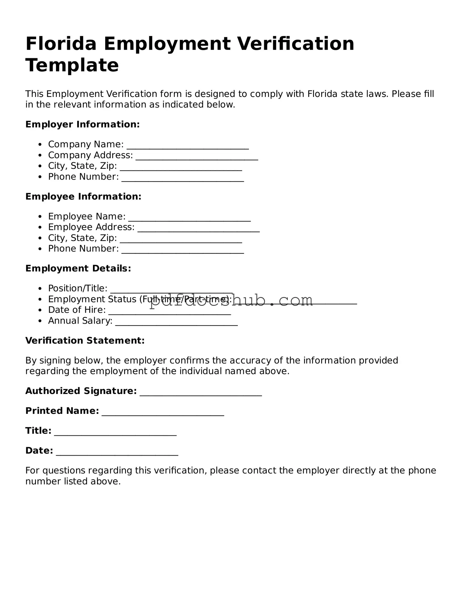 Attorney-Approved Florida Employment Verification Form