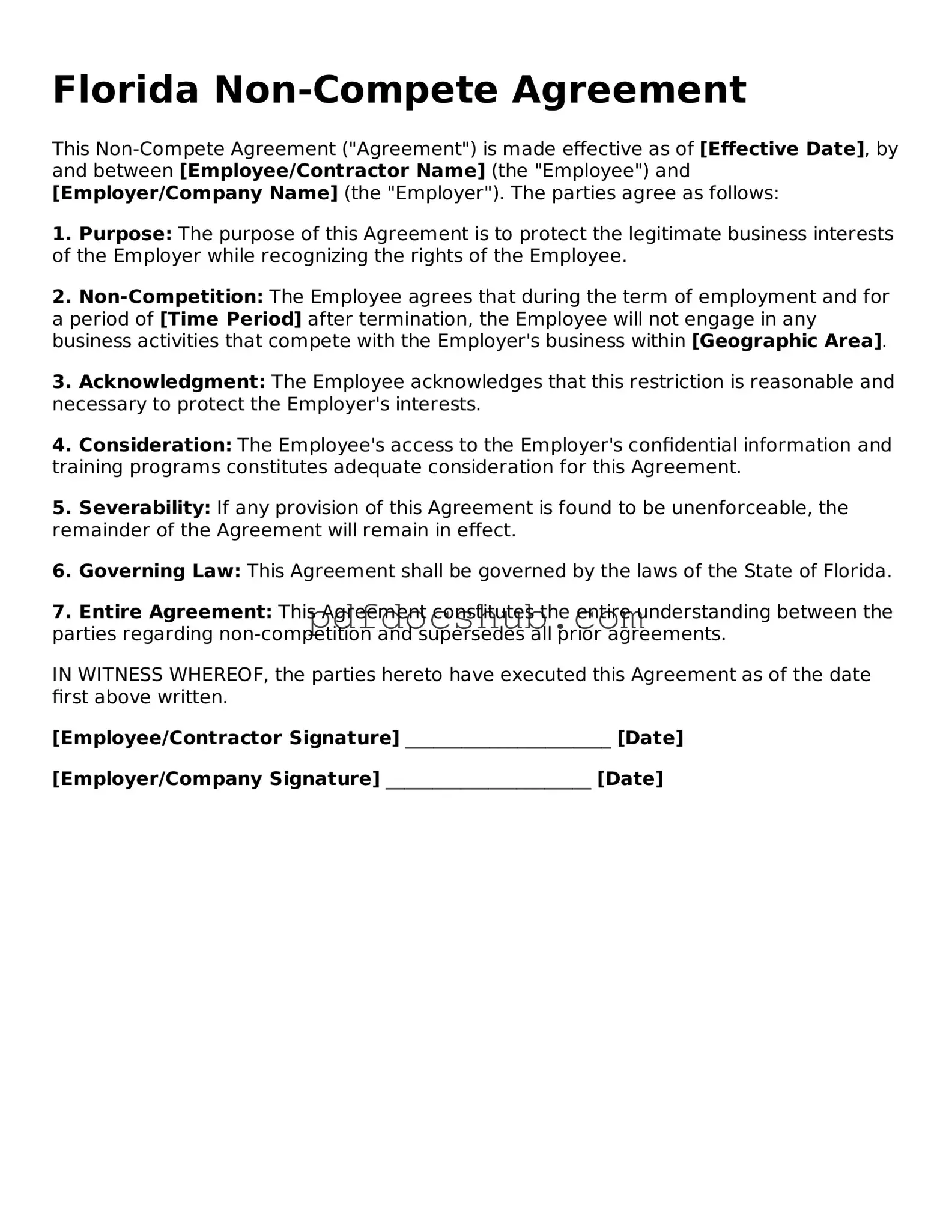 Attorney-Approved Florida Non-compete Agreement Form