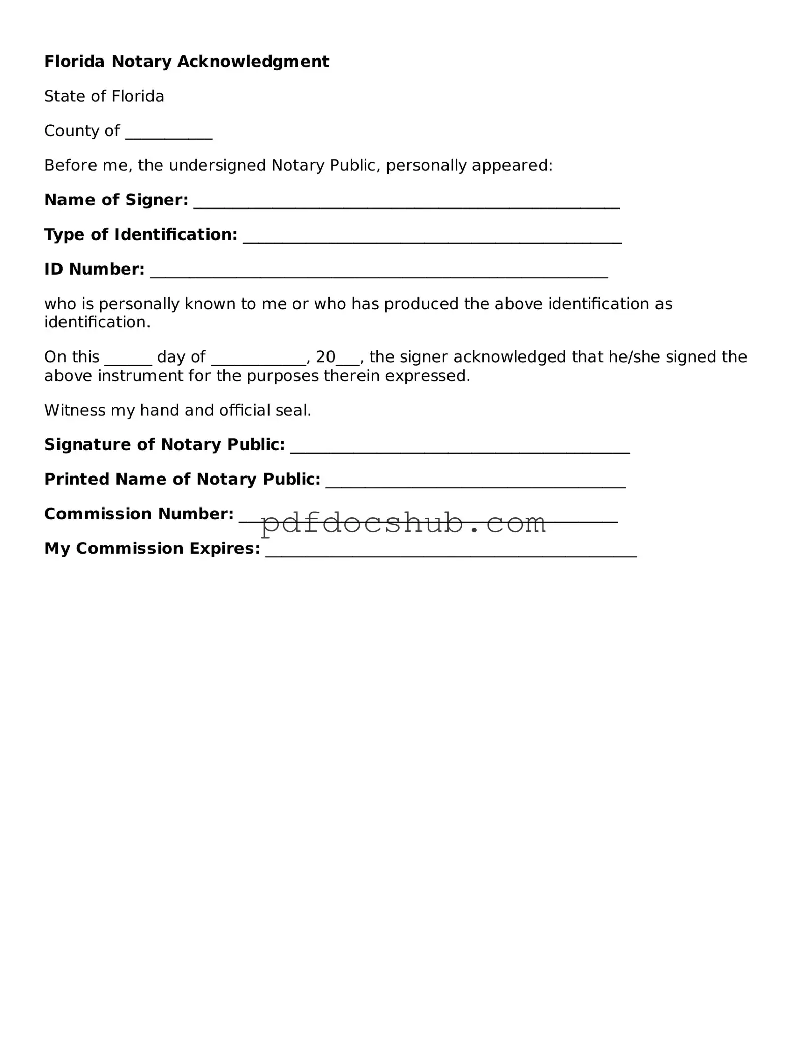 Attorney-Approved Florida Notary Acknowledgement Form