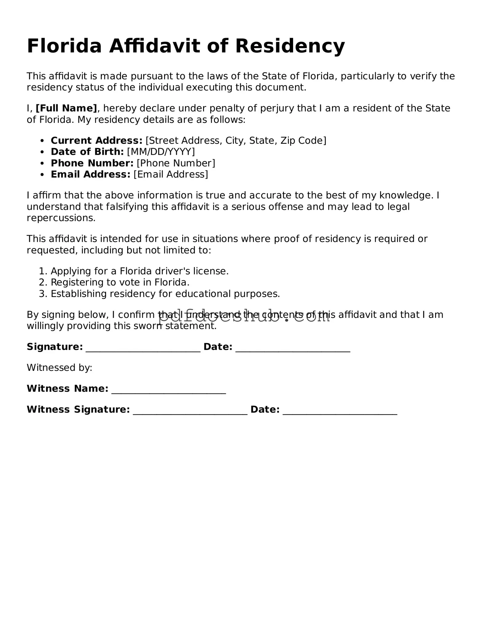 Attorney-Approved Florida Affidavit of Residency Form