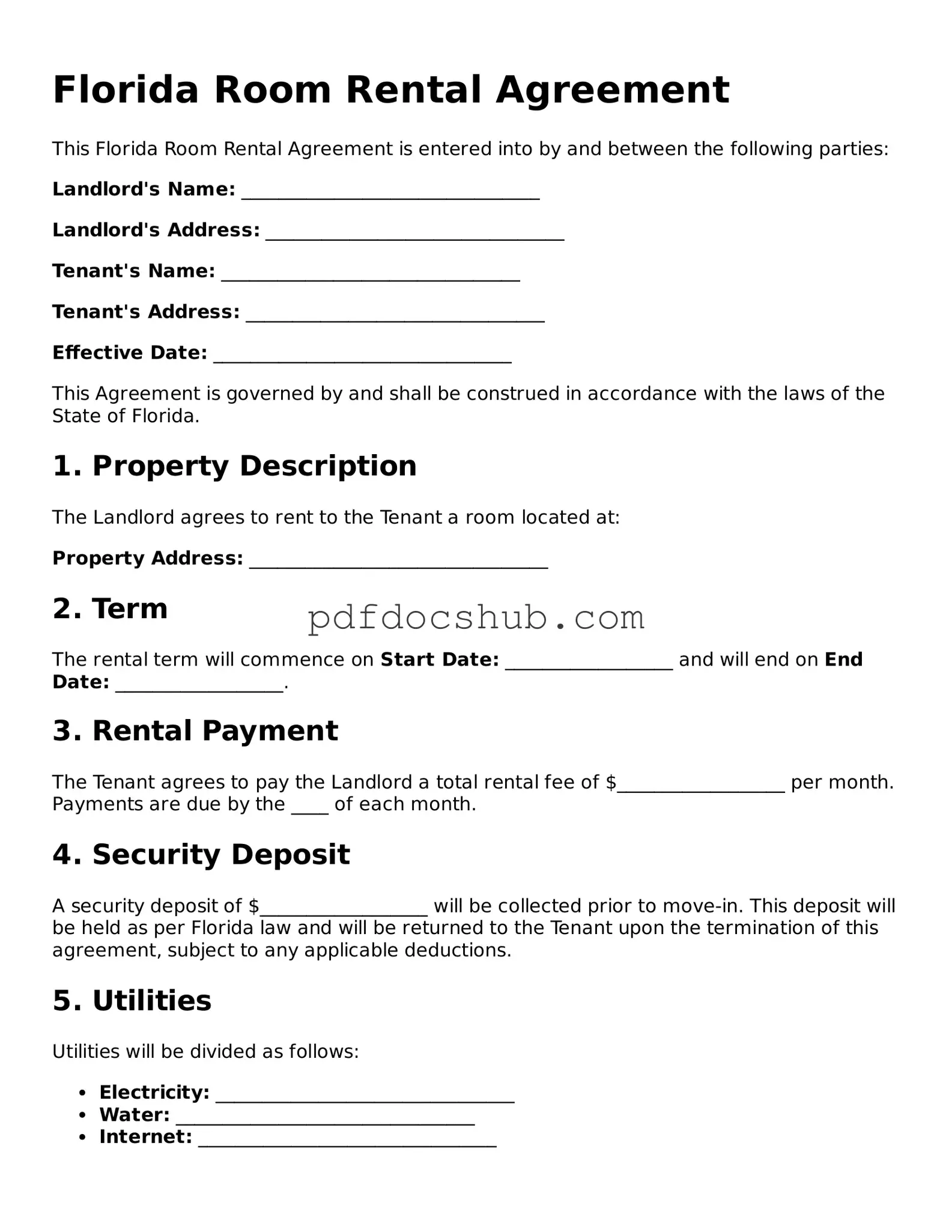 Attorney-Approved Florida Room Rental Agreement Form