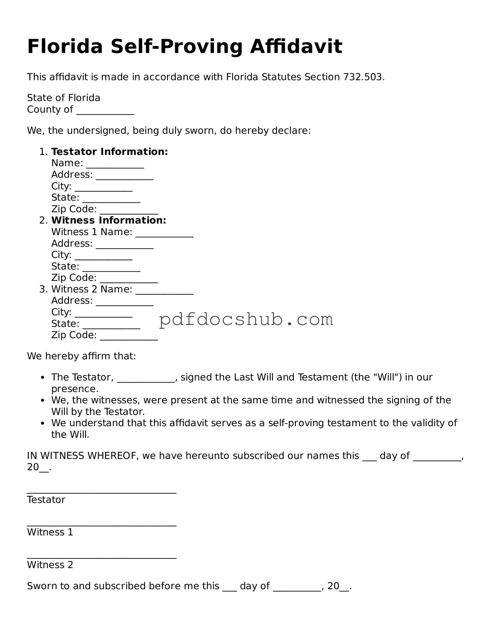 Attorney-Approved Florida Self-Proving Affidavit Form