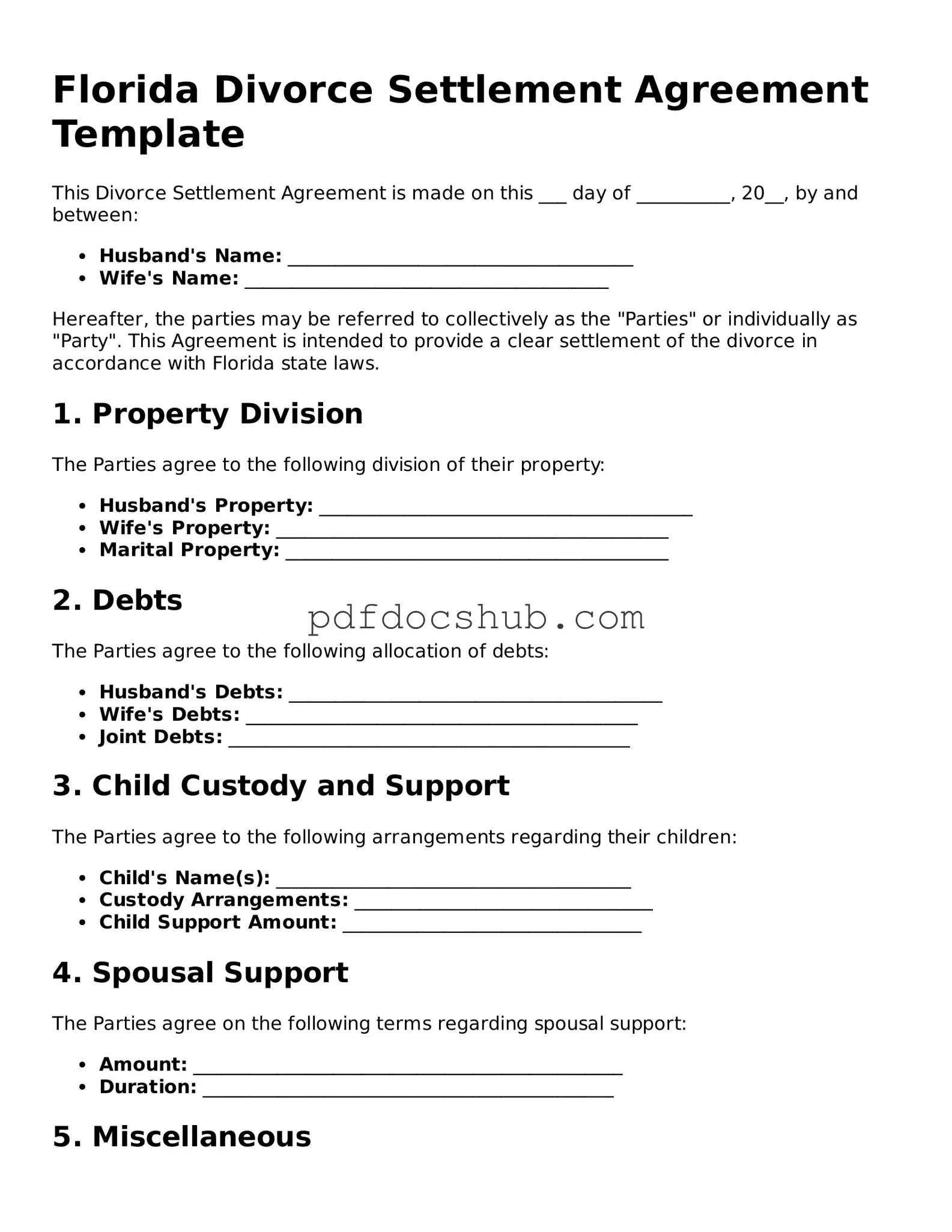 Attorney-Approved Florida Divorce Settlement Agreement Form