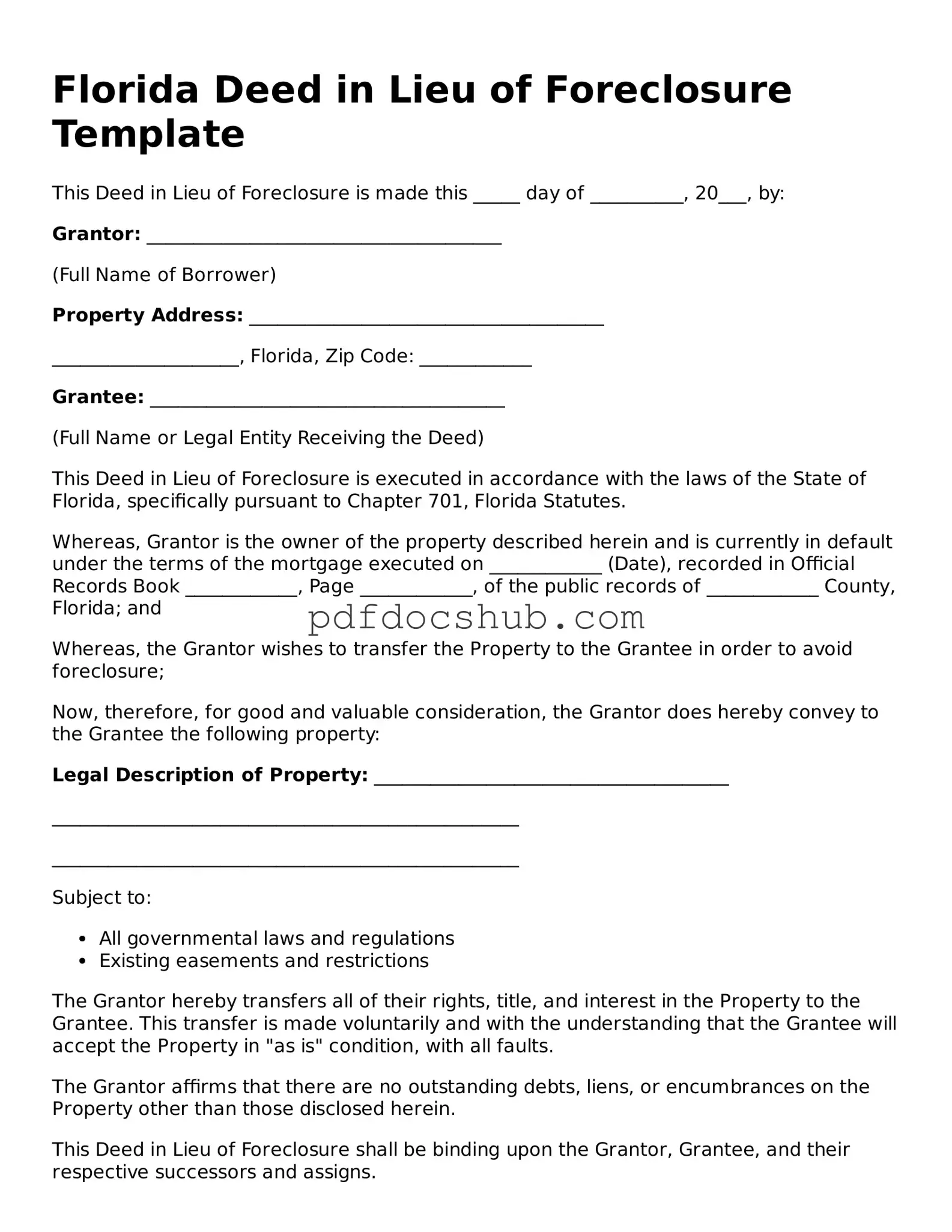 Attorney-Approved Florida Deed in Lieu of Foreclosure Form