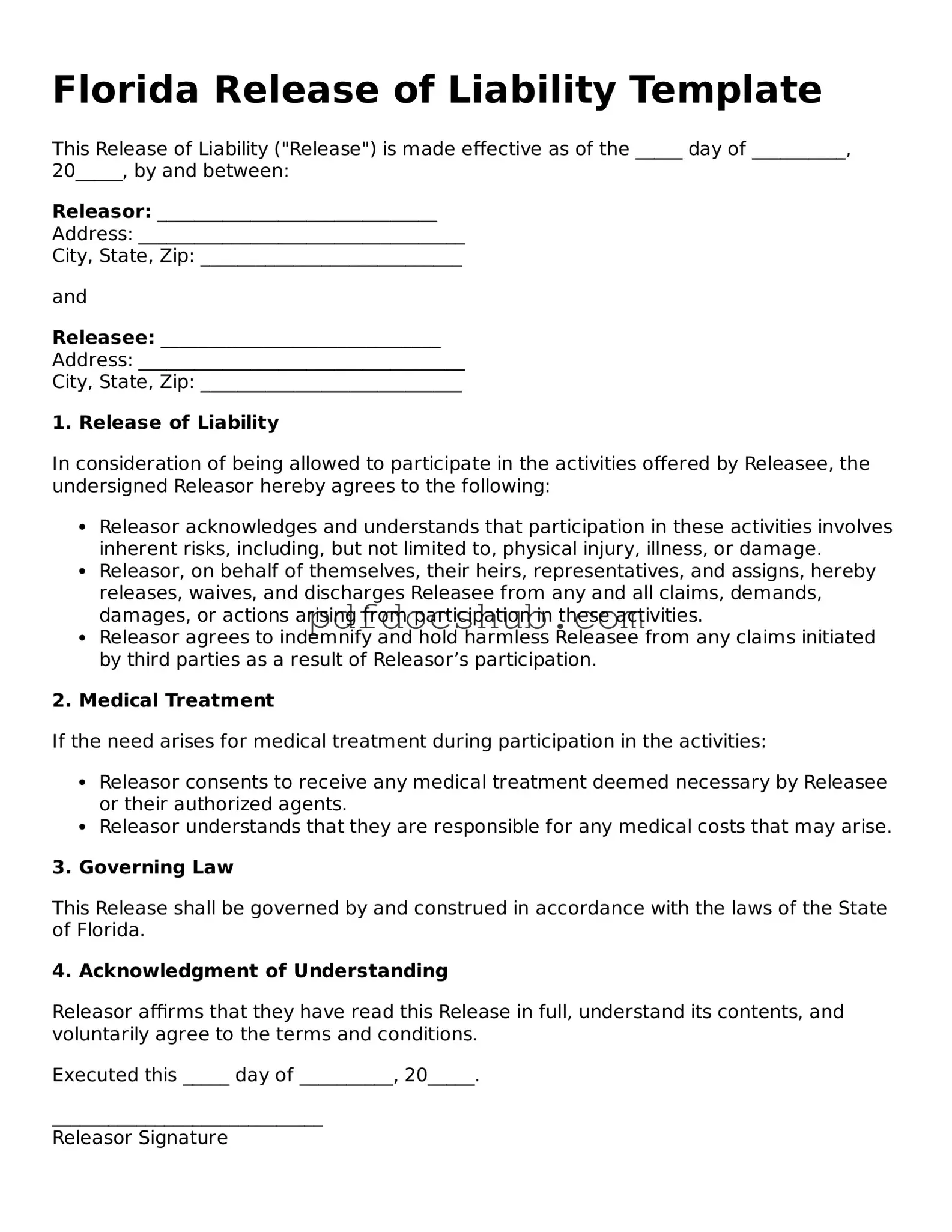 Attorney-Approved Florida Release of Liability Form