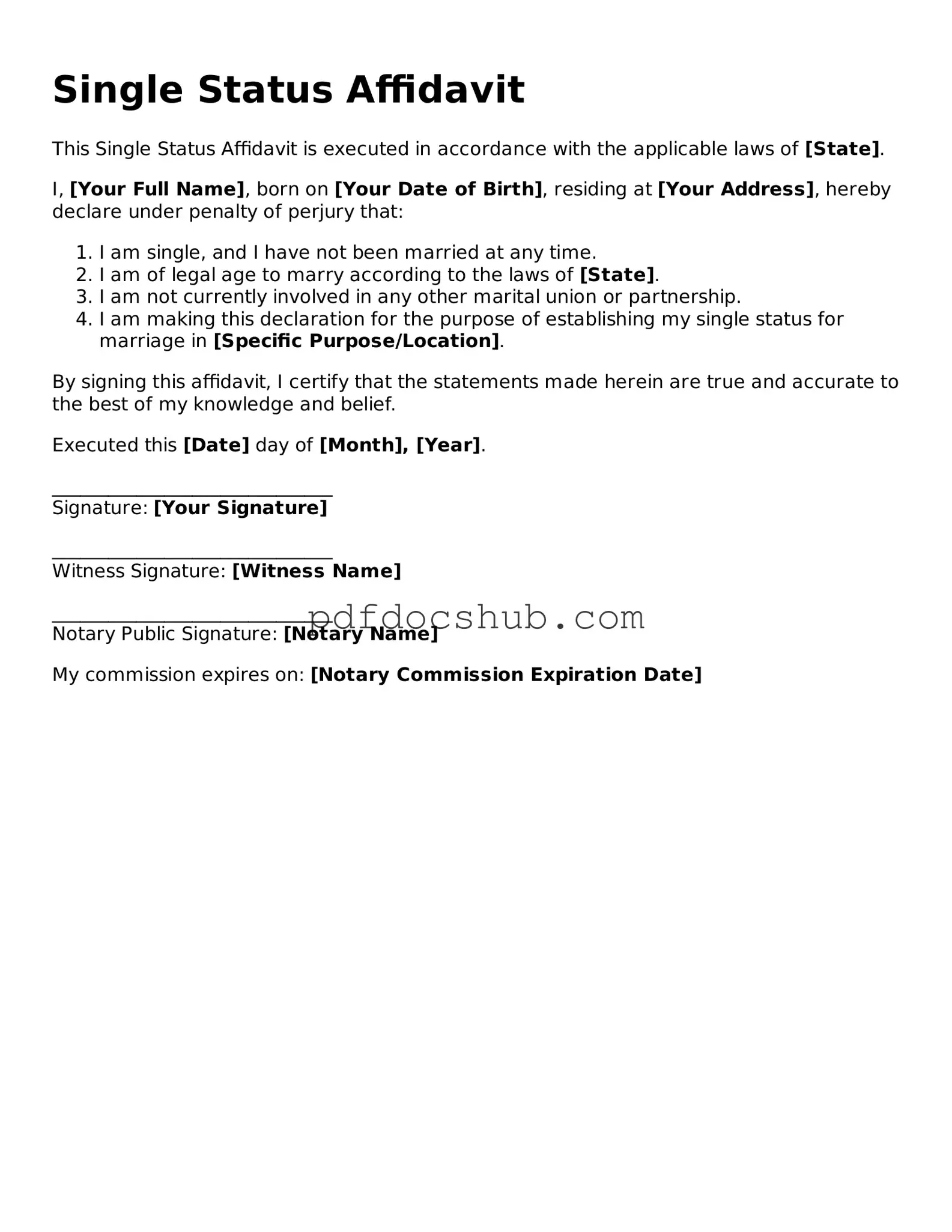 Legal Single Status Affidavit Template