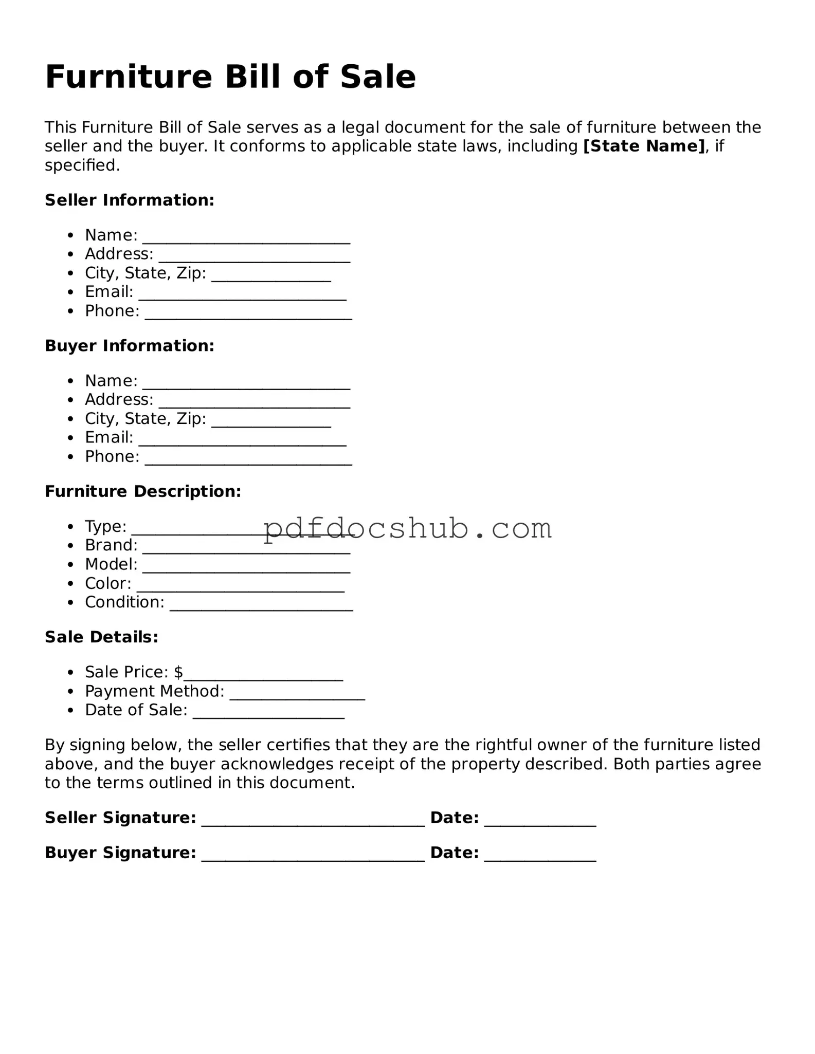 Legal Furniture Bill of Sale Template