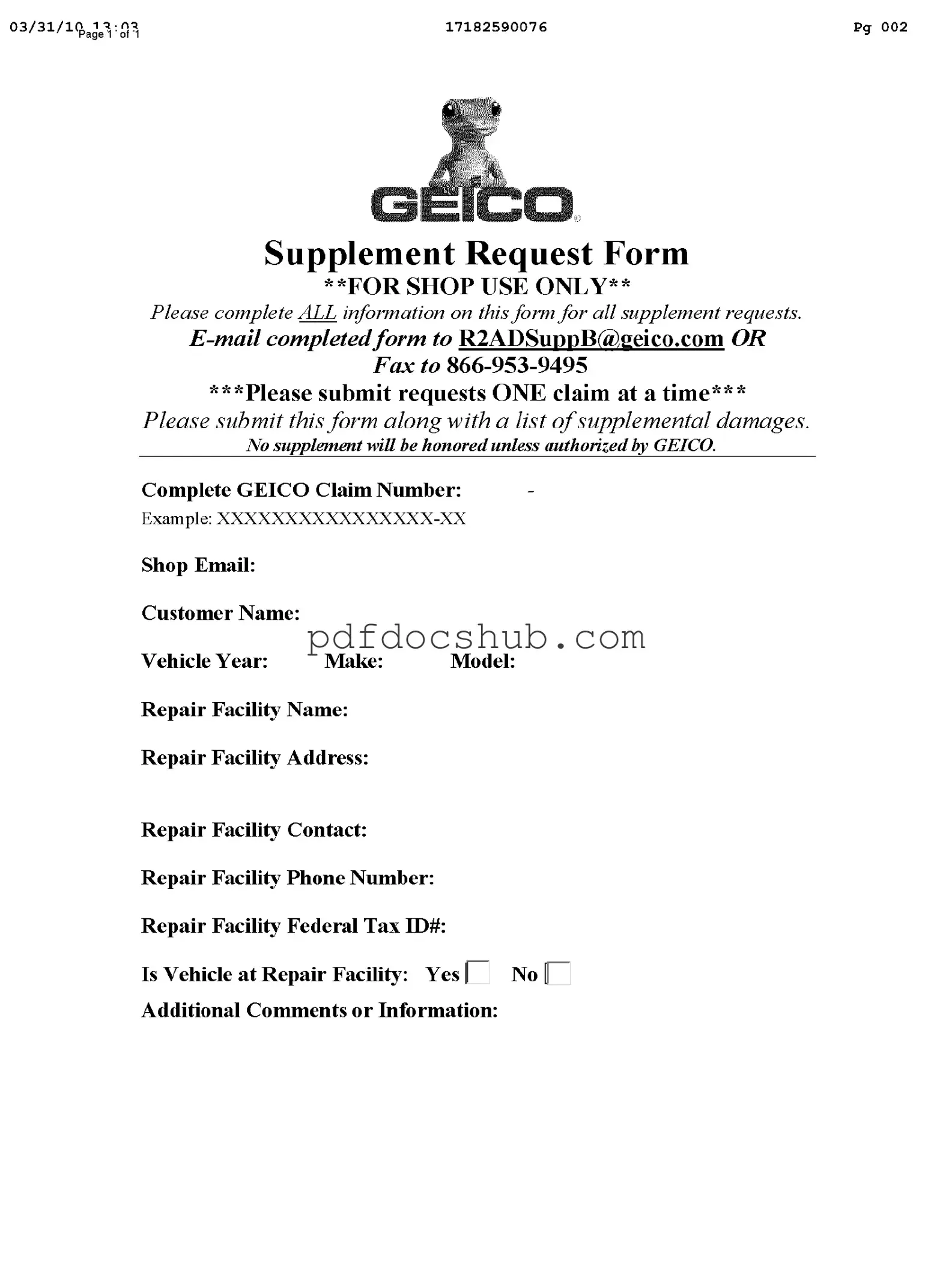Geico Supplement Request Template