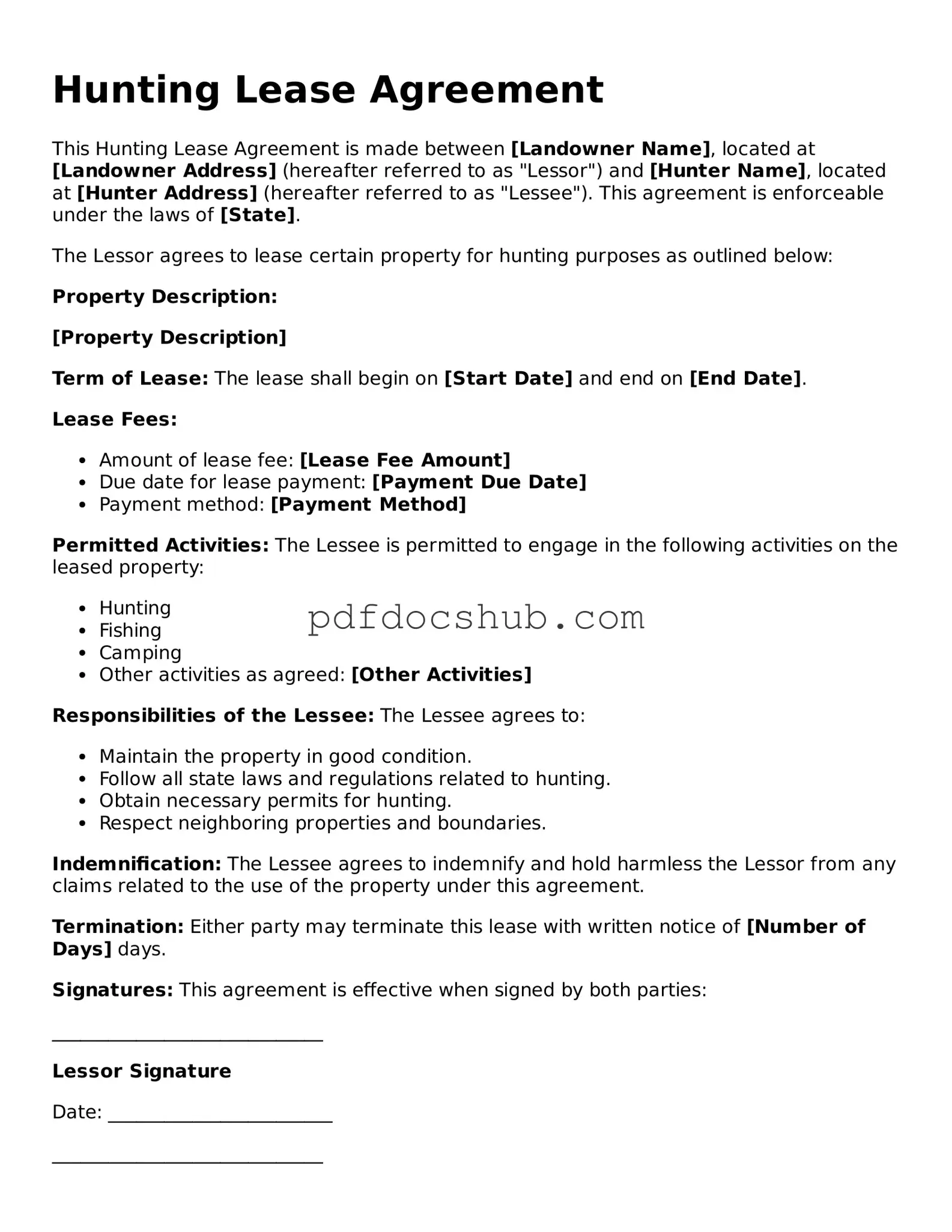 Legal Hunting Lease Agreement Template