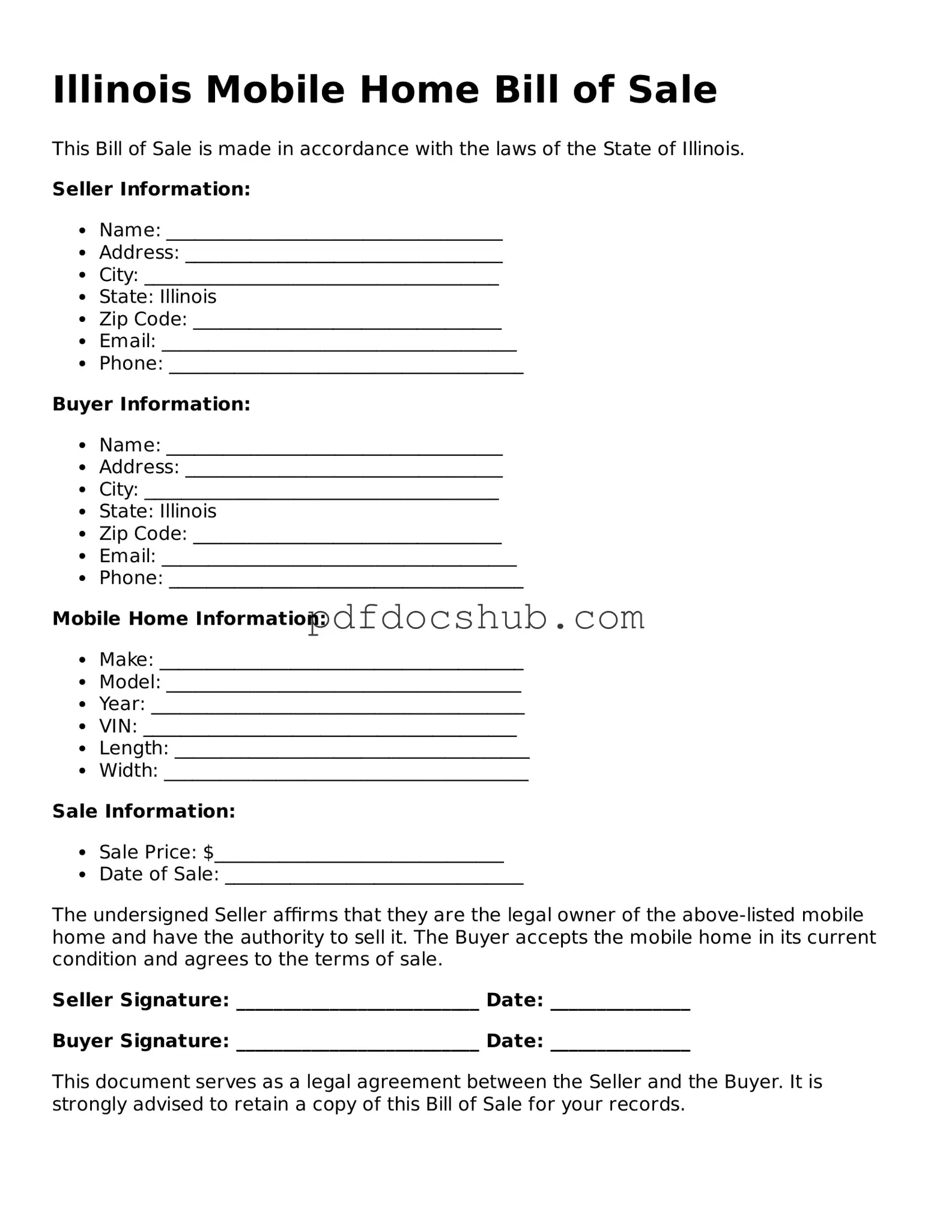 Attorney-Approved Illinois Mobile Home Bill of Sale Form