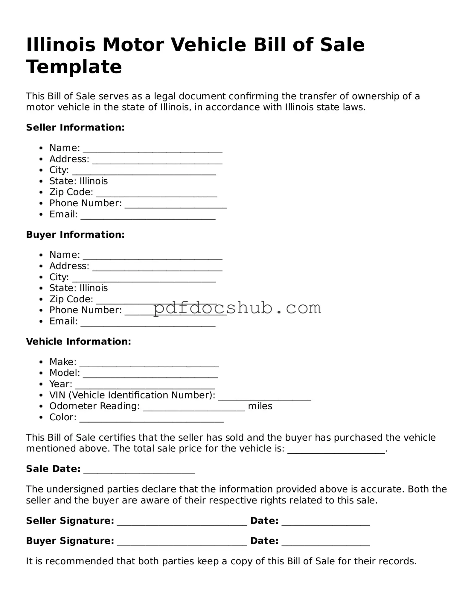 Attorney-Approved Illinois Motor Vehicle Bill of Sale Form