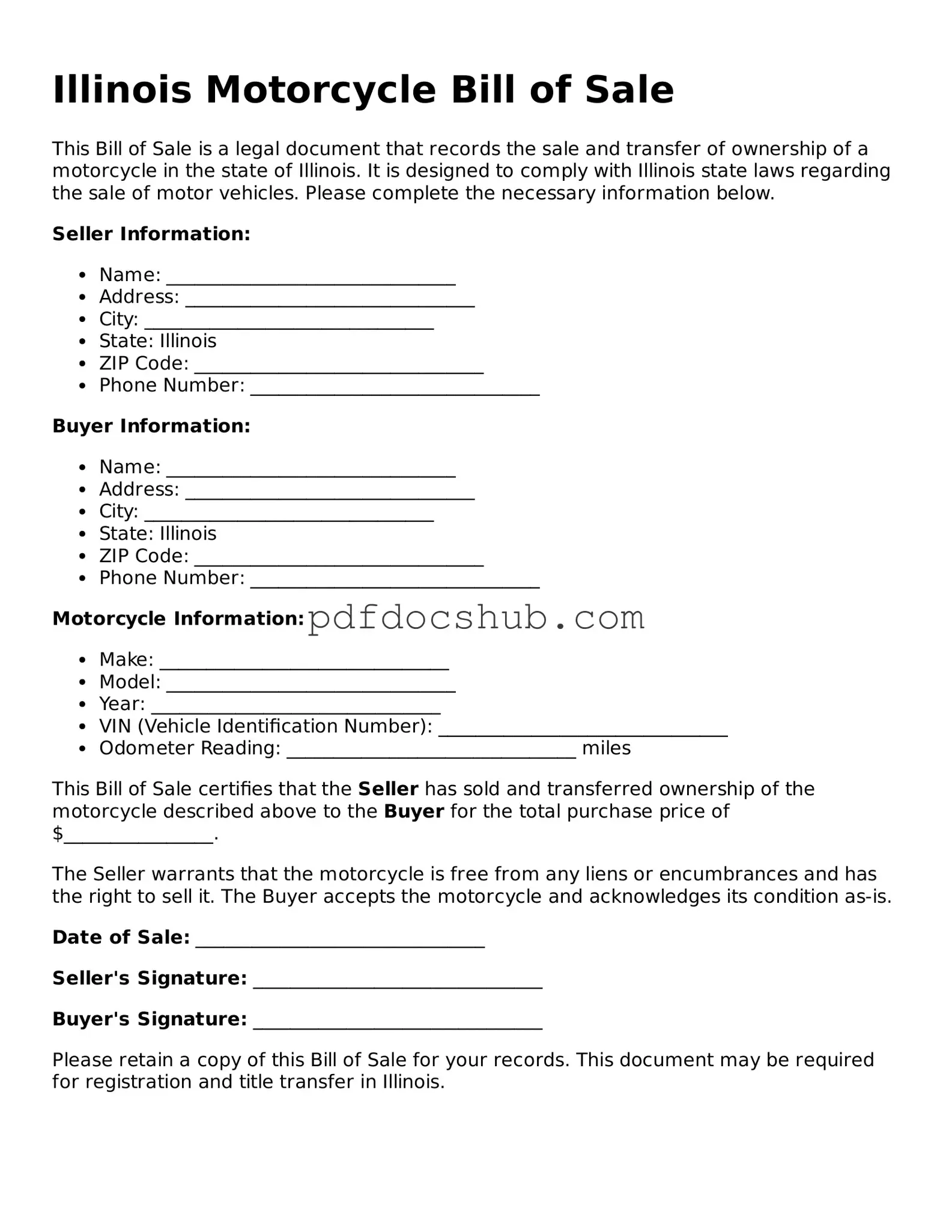 Attorney-Approved Illinois Motorcycle Bill of Sale Form