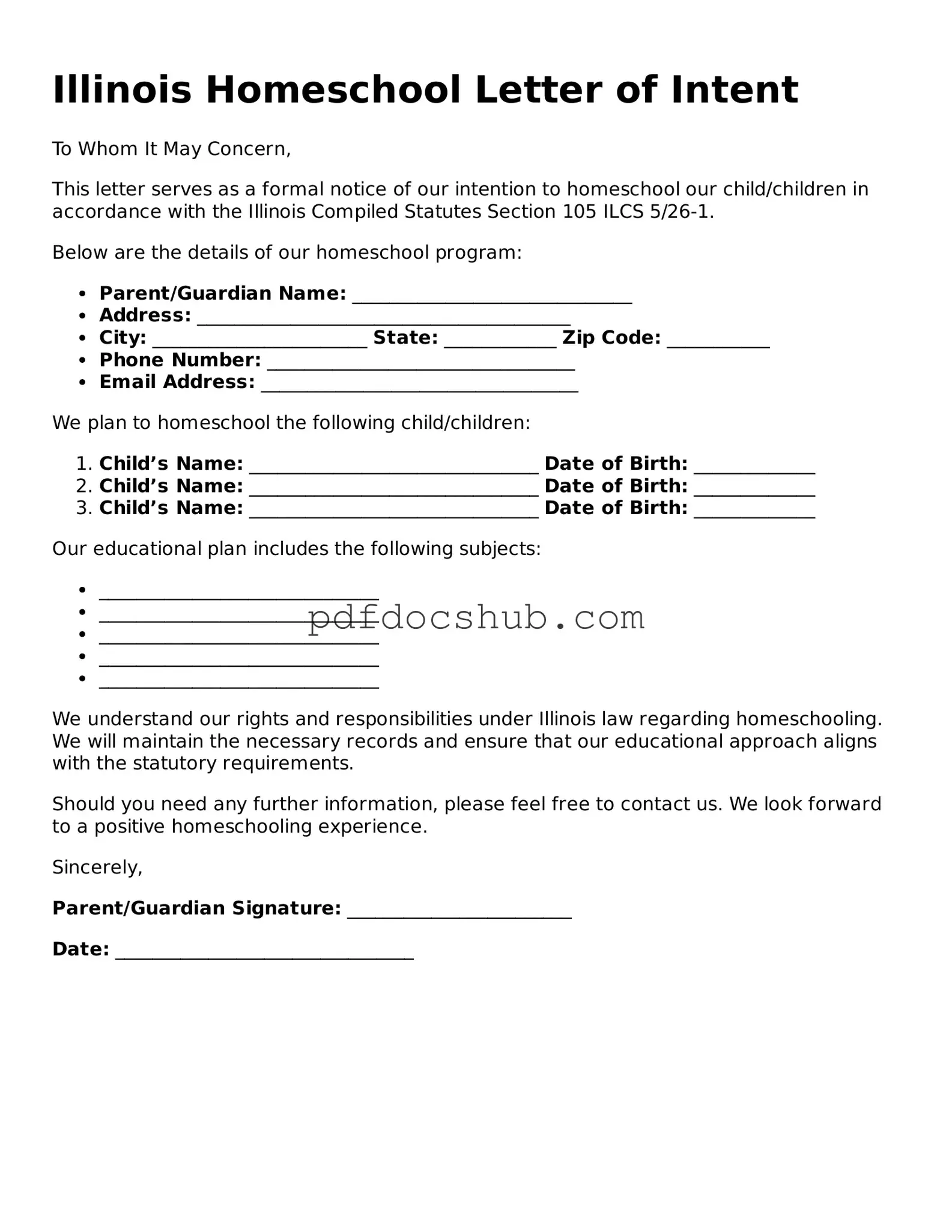 Attorney-Approved Illinois Homeschool Letter of Intent Form