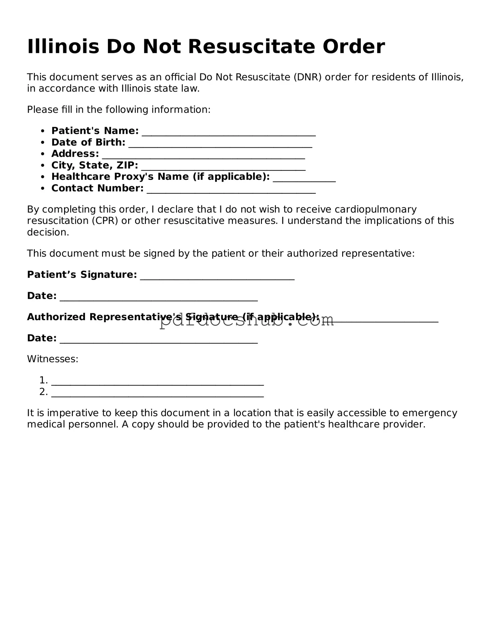 Attorney-Approved Illinois Do Not Resuscitate Order Form