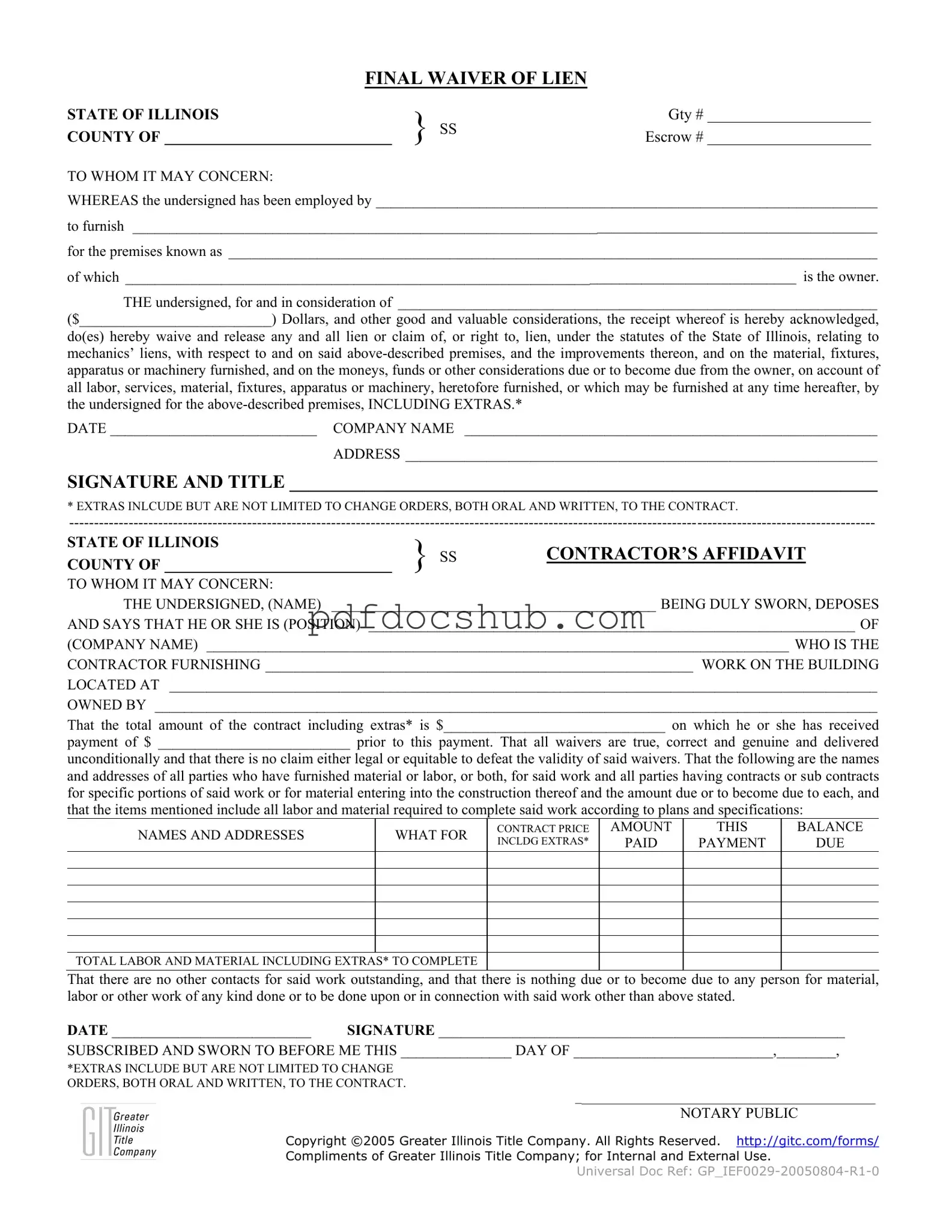 Illinois Final Waiver Of Lien Template