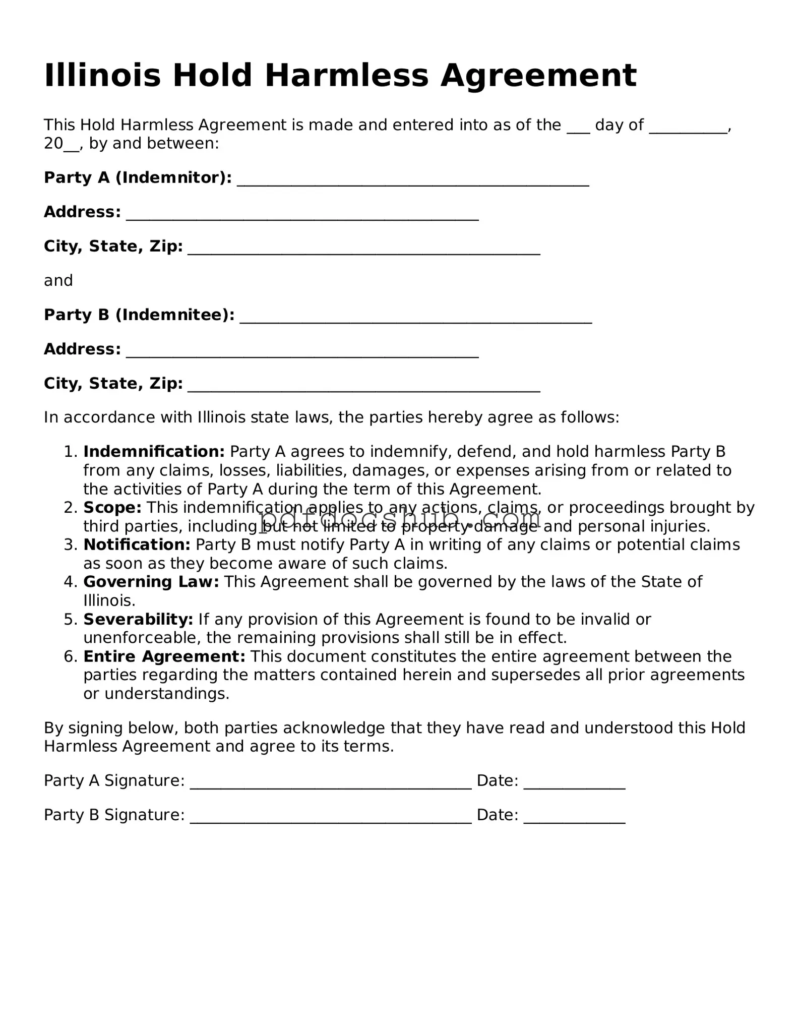 Attorney-Approved Illinois Hold Harmless Agreement Form