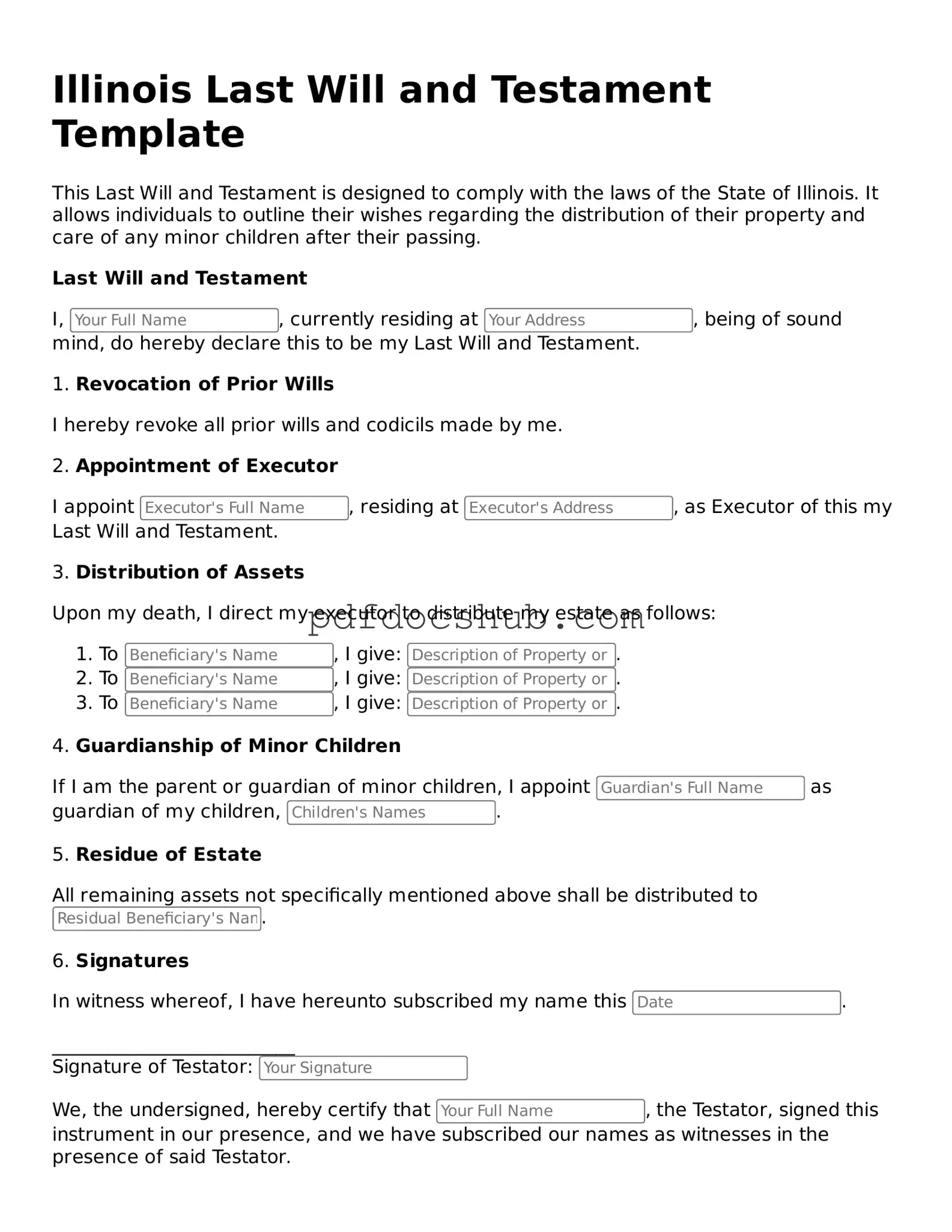 Attorney-Approved Illinois Last Will and Testament Form