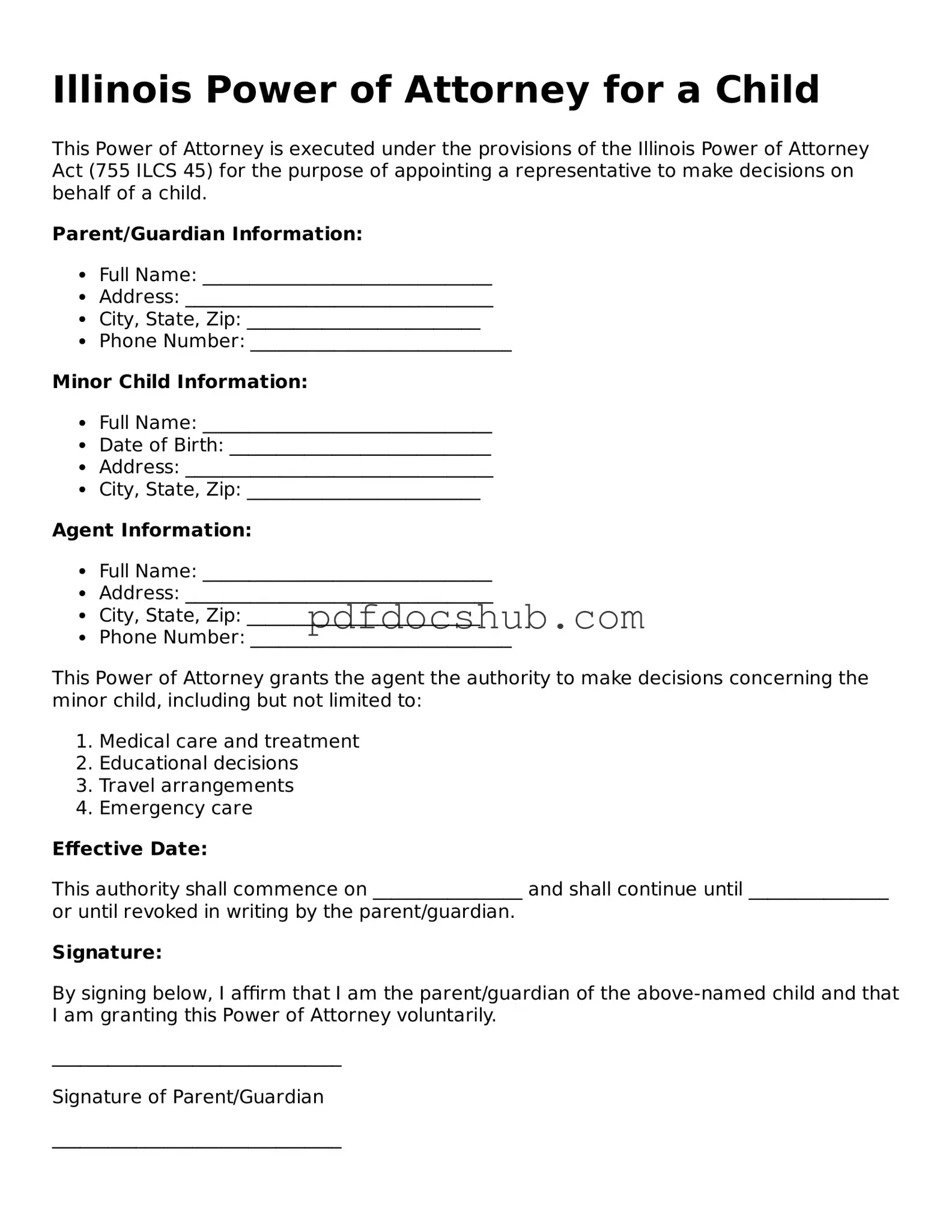 Attorney-Approved Illinois Power of Attorney for a Child Form