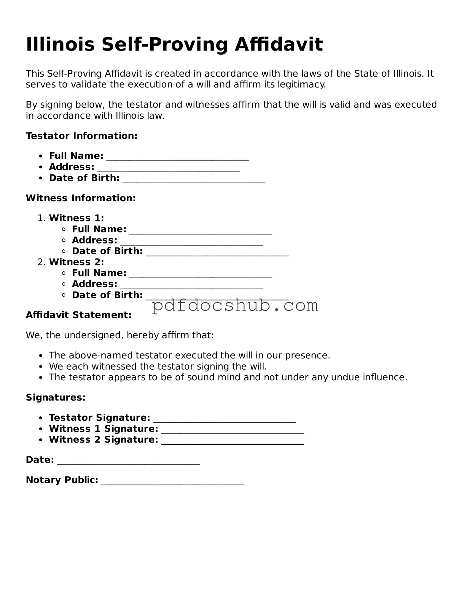 Attorney-Approved Illinois Self-Proving Affidavit Form