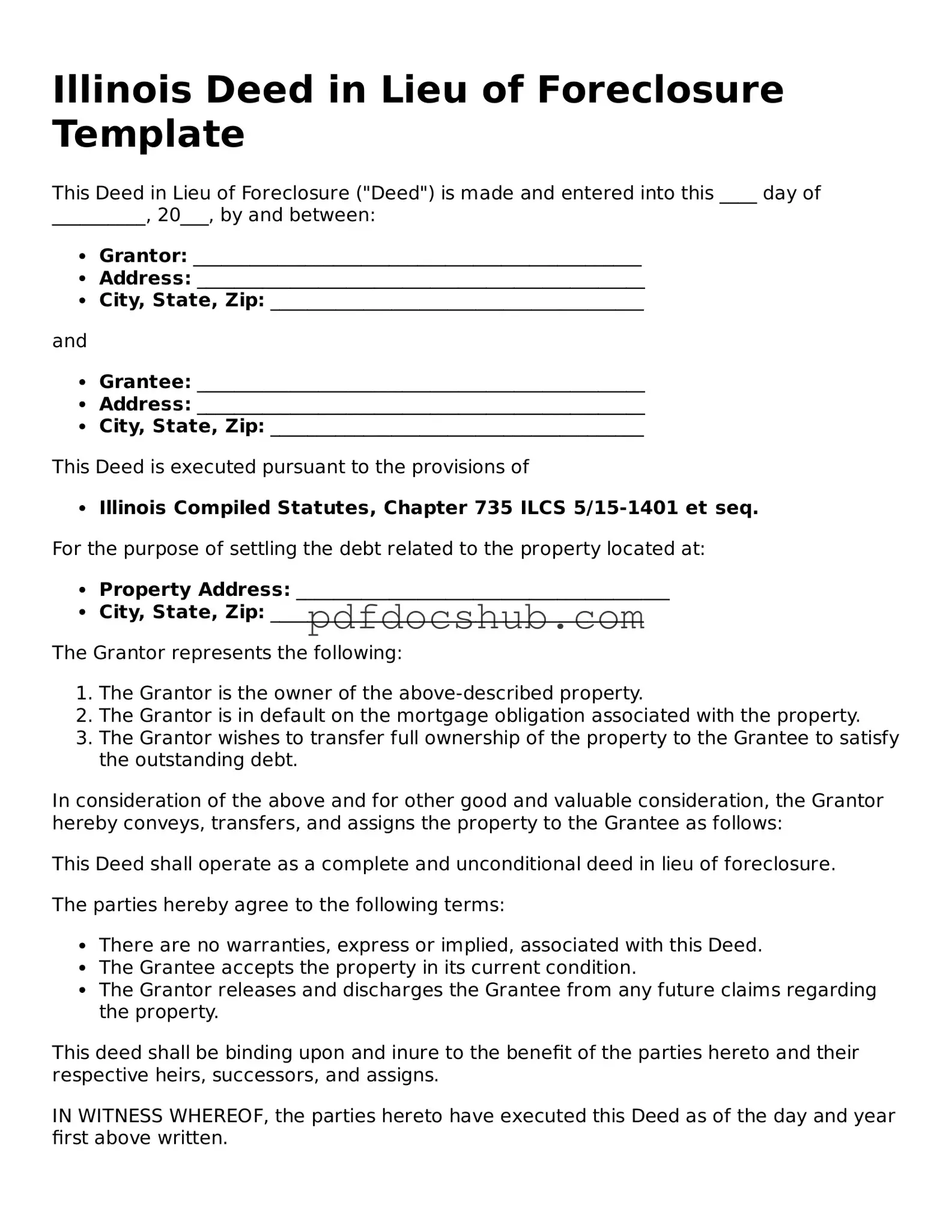 Attorney-Approved Illinois Deed in Lieu of Foreclosure Form