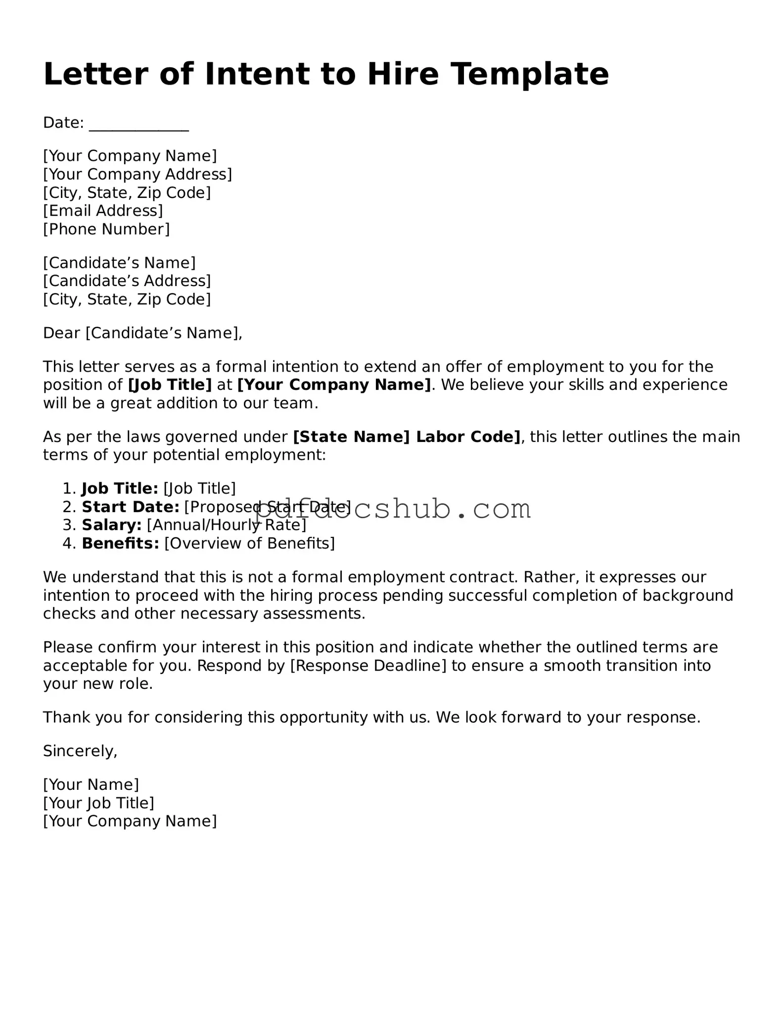 Legal Letter of Intent to Hire Template