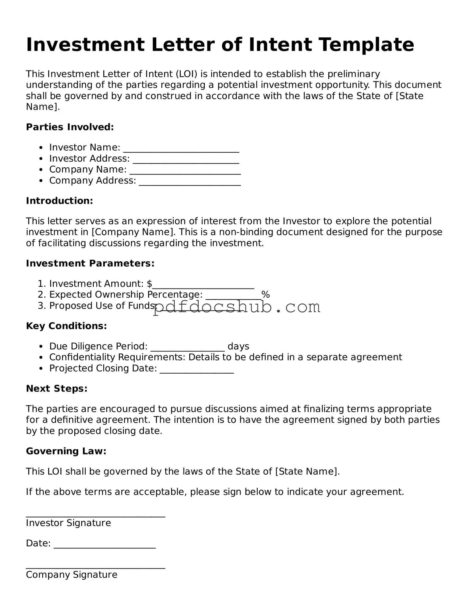 Legal Investment Letter of Intent Template