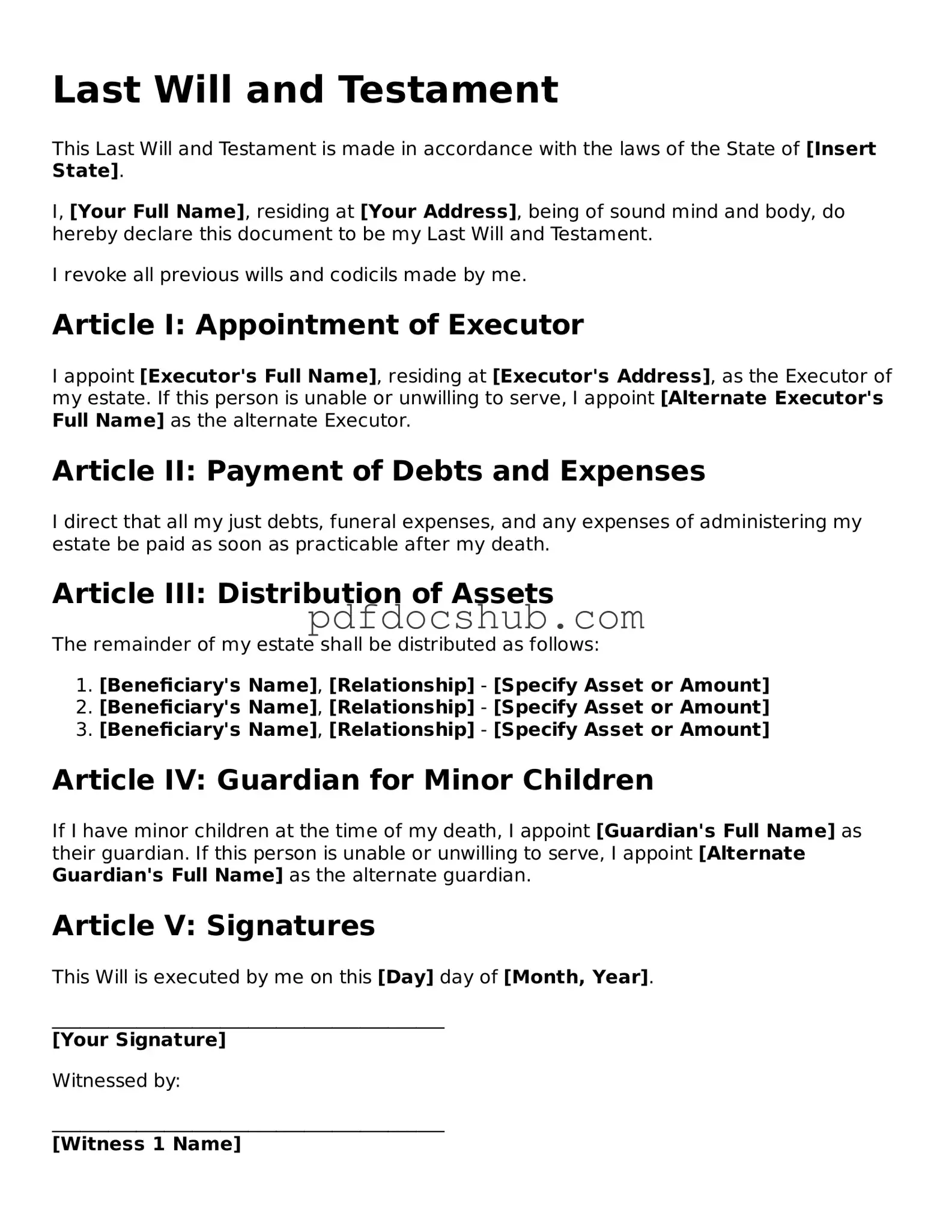 Legal Last Will and Testament Template