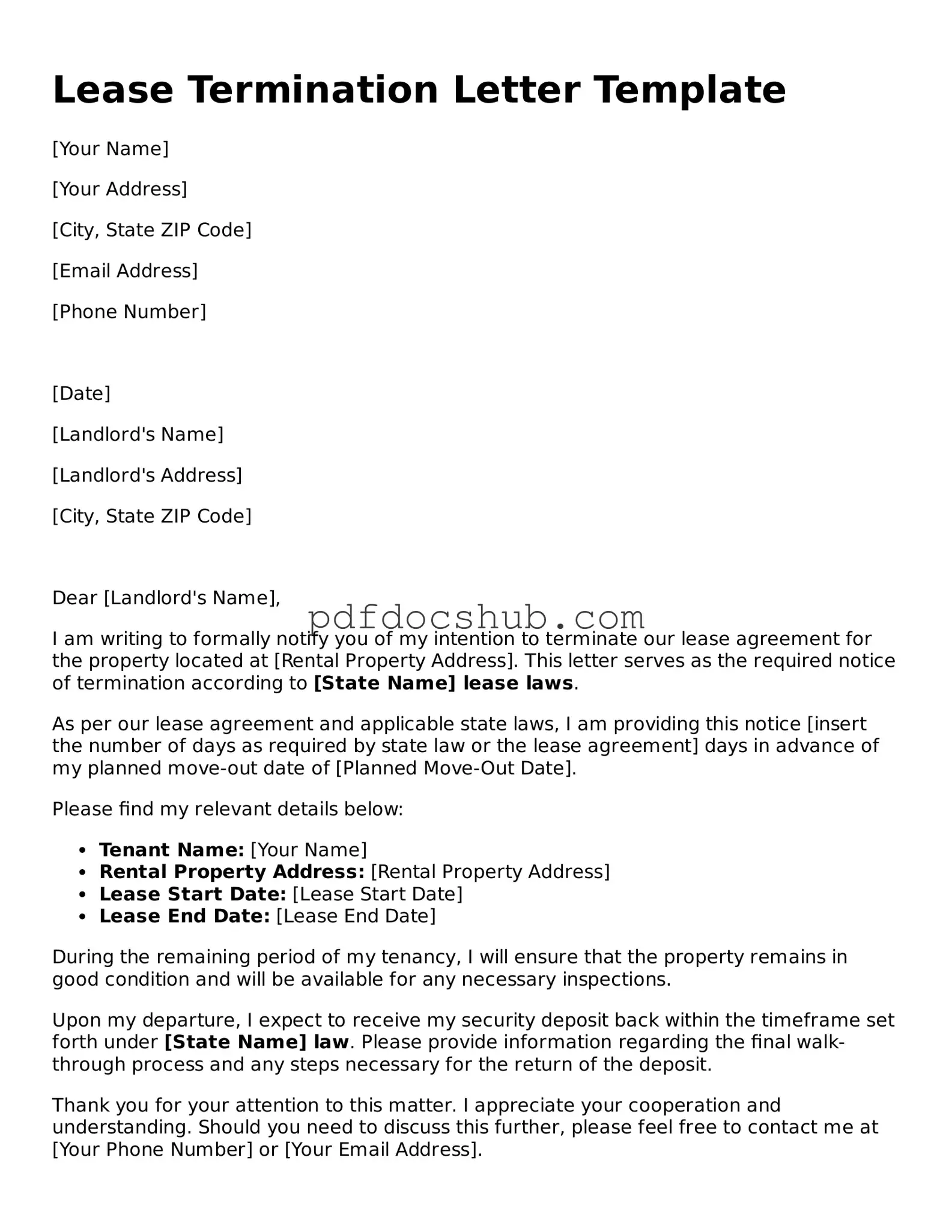 Legal Lease Termination Letter Template
