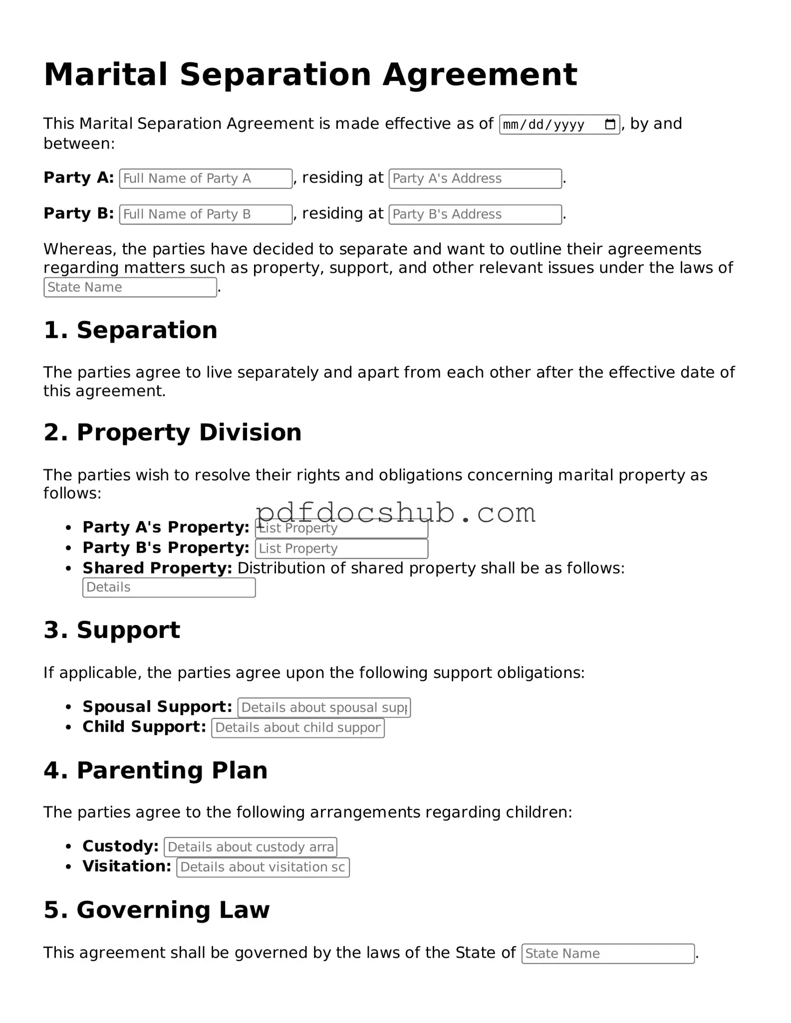 Legal Marital Separation Agreement Template
