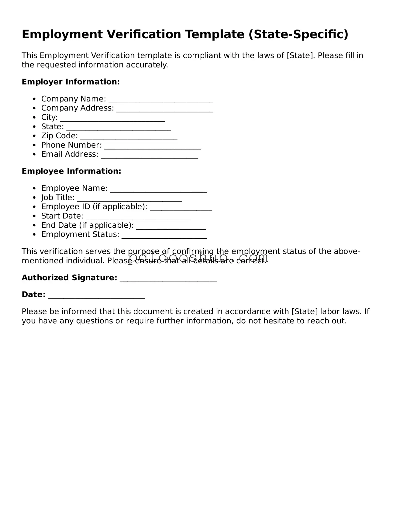 Legal Employment Verification Template