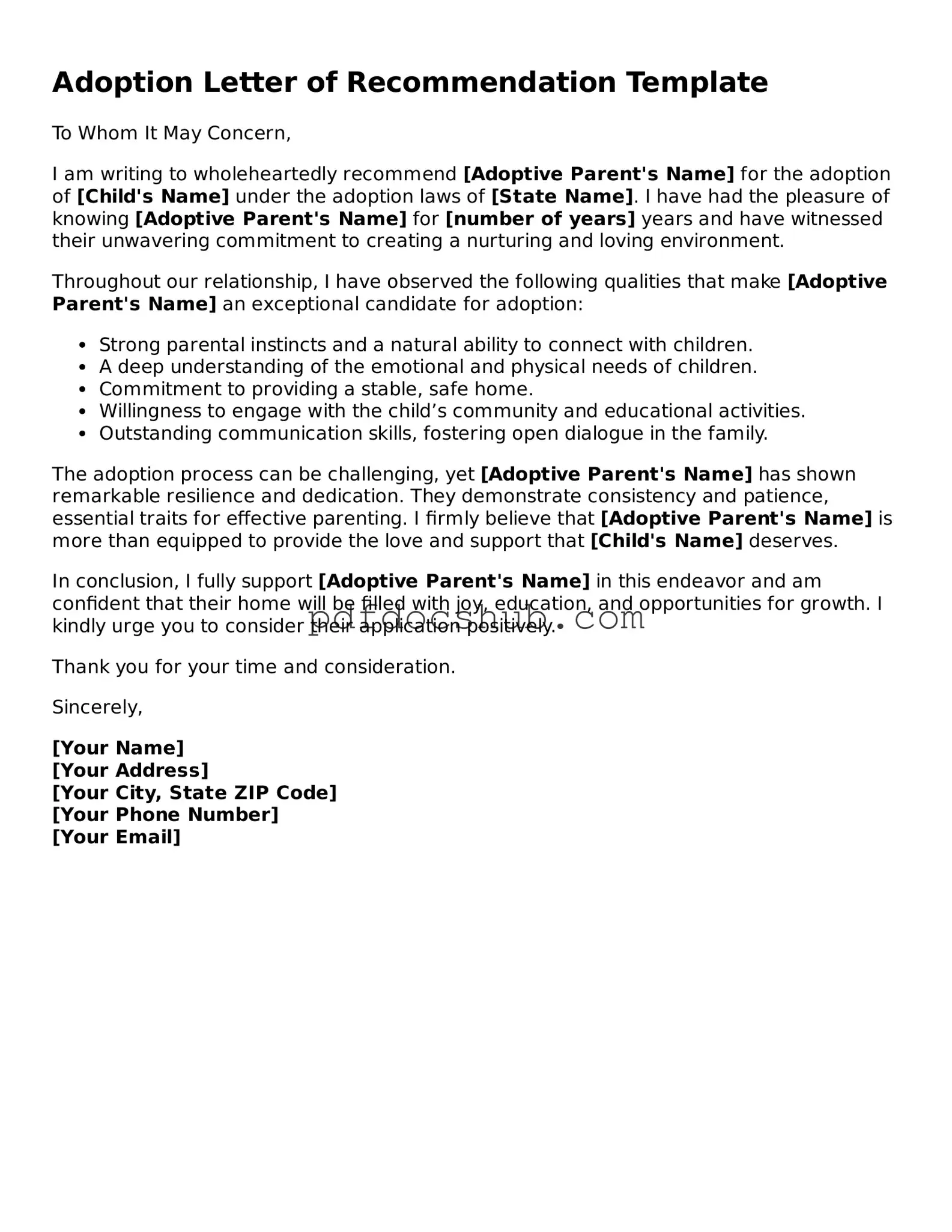 Legal Adoption Letter of Recommendation Template