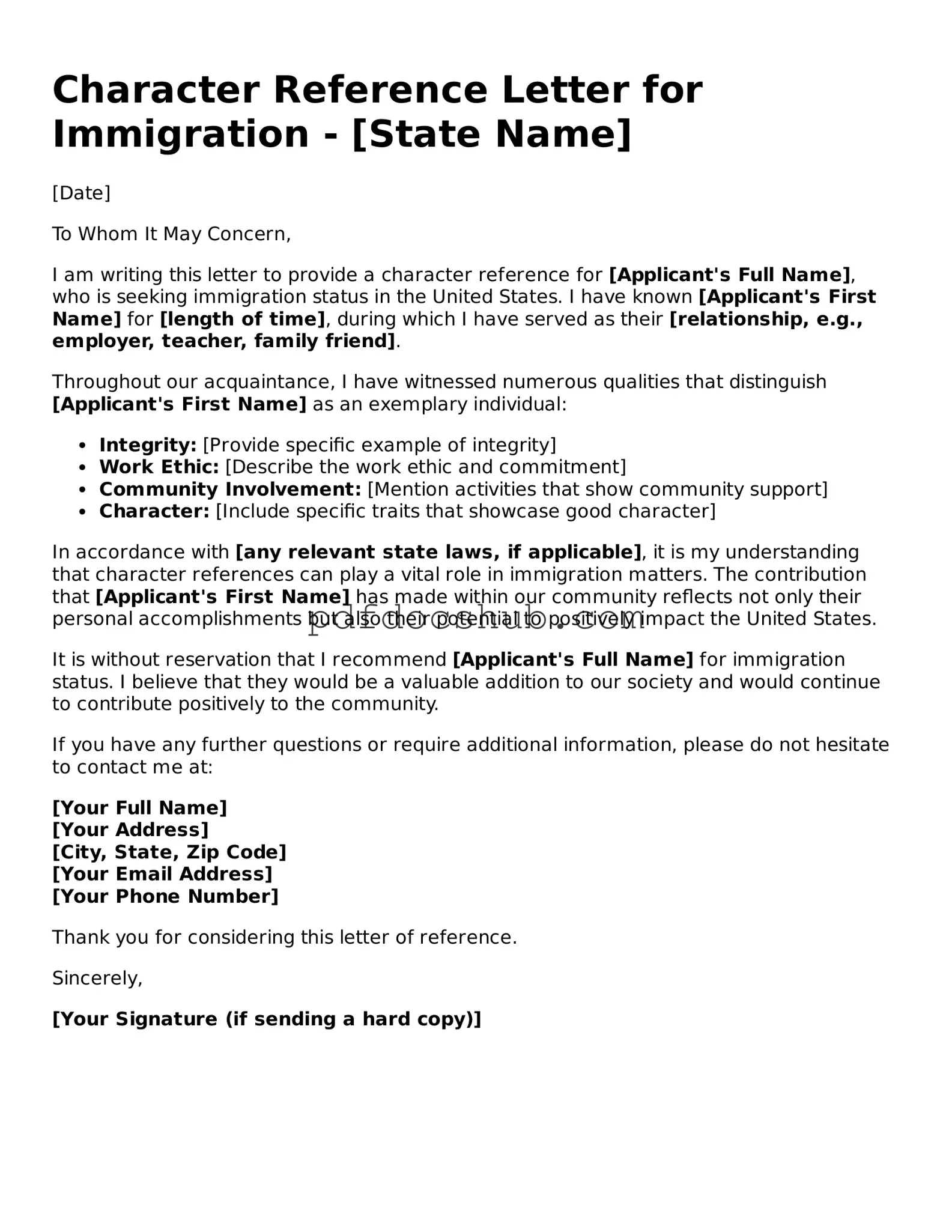 Legal Character Reference Letter for Immigration Template