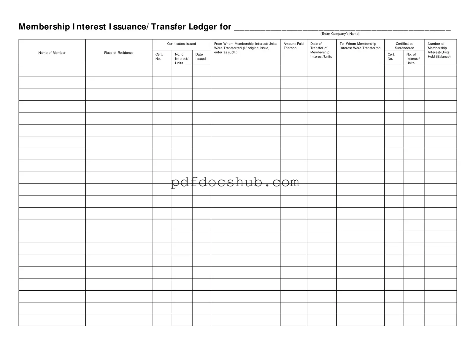 Membership Ledger Template