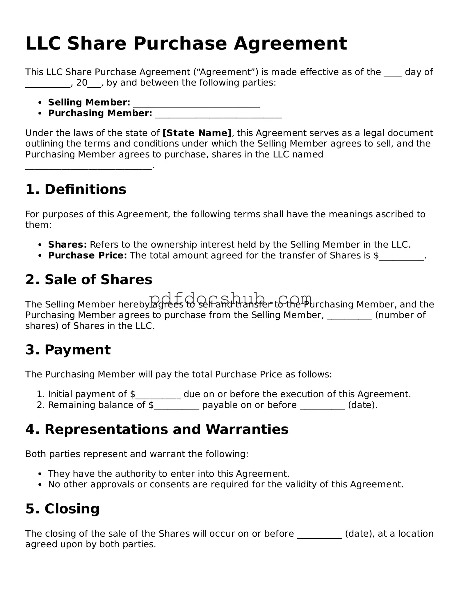 Legal LLC Share Purchase Agreement Template