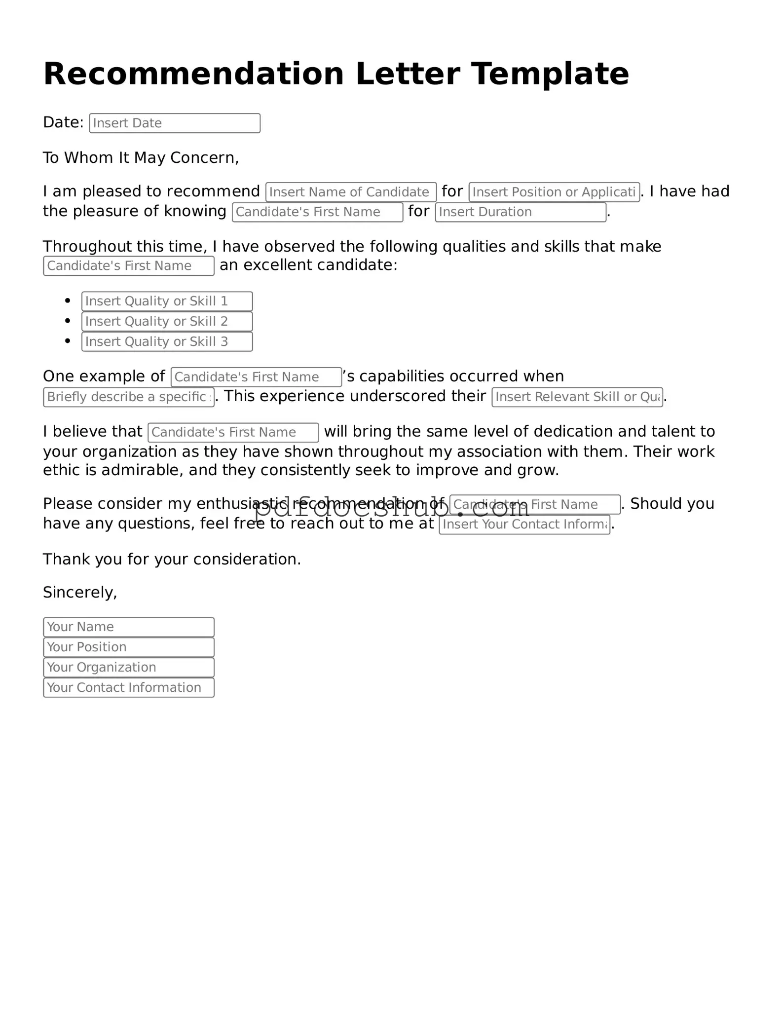 Legal Recommendation Letter Template