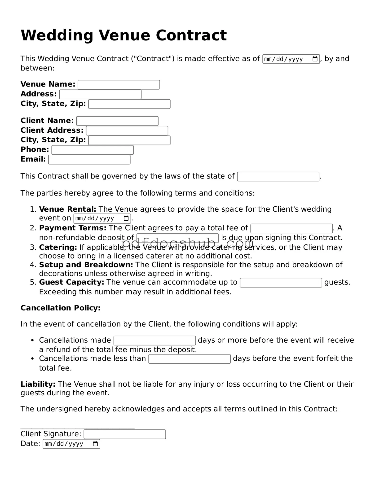 Legal Wedding Venue Contract Template
