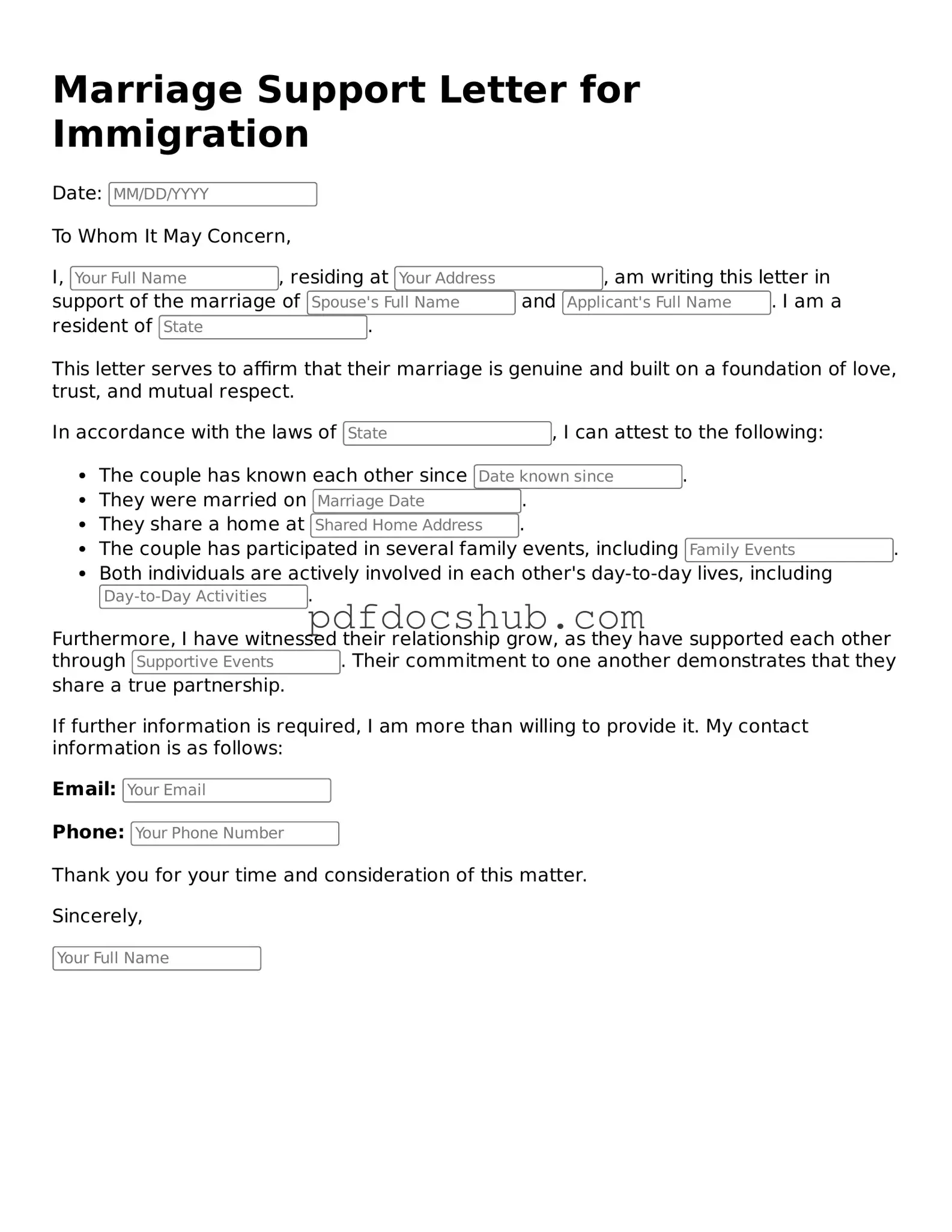 Legal Marriage Support Letter for Immigration Template
