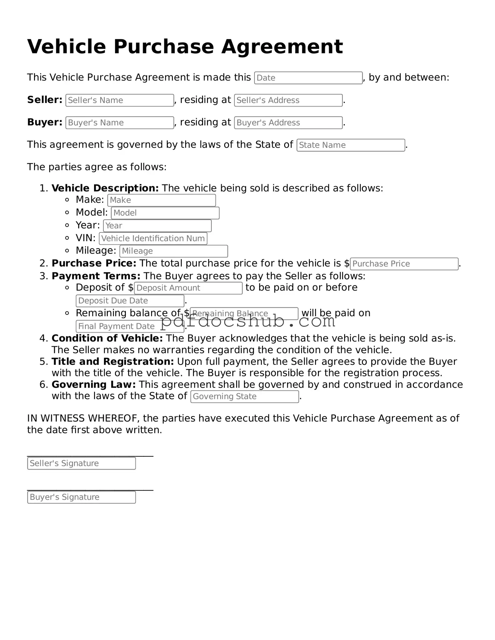 Legal Vehicle Purchase Agreement Template