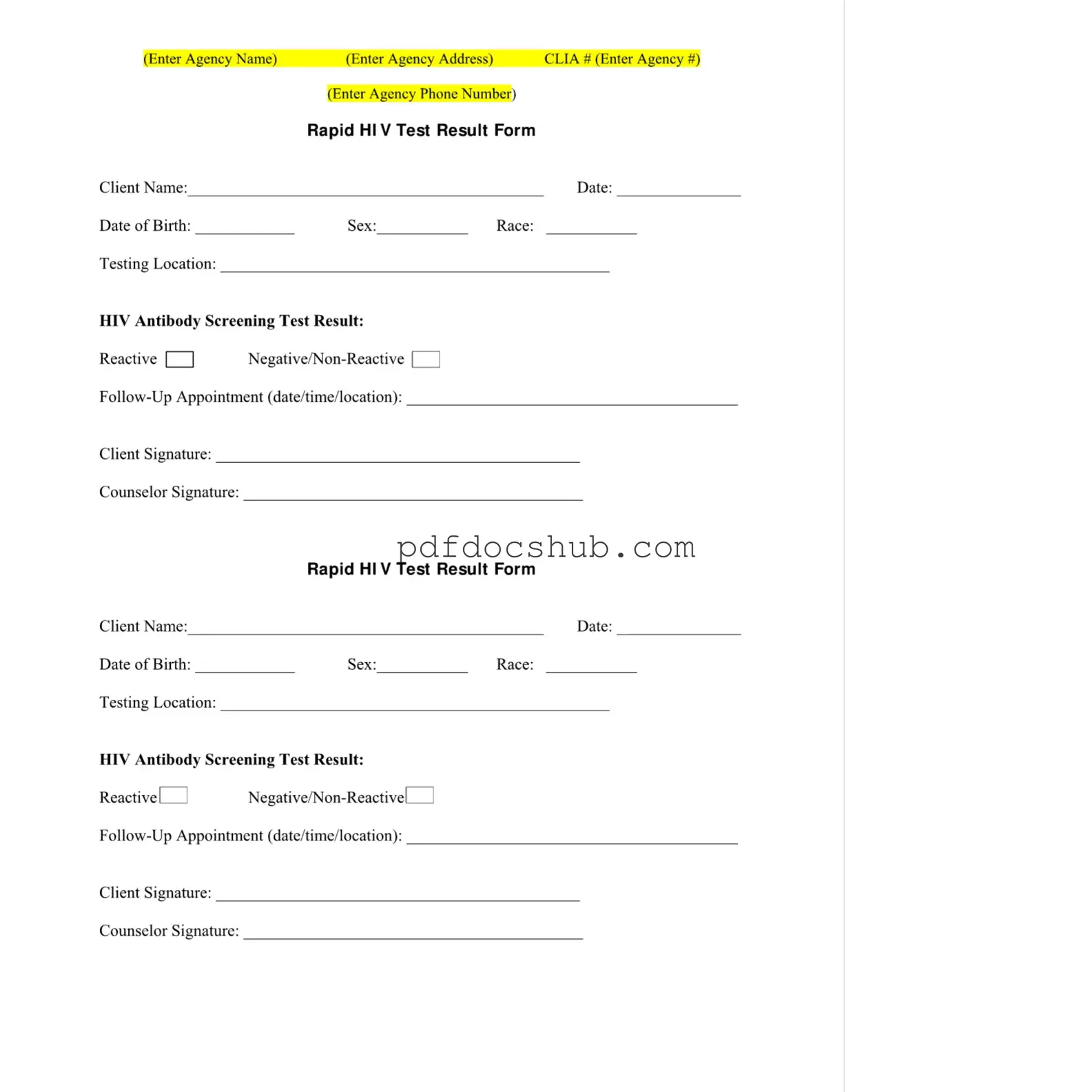 Negative Hiv Test Template