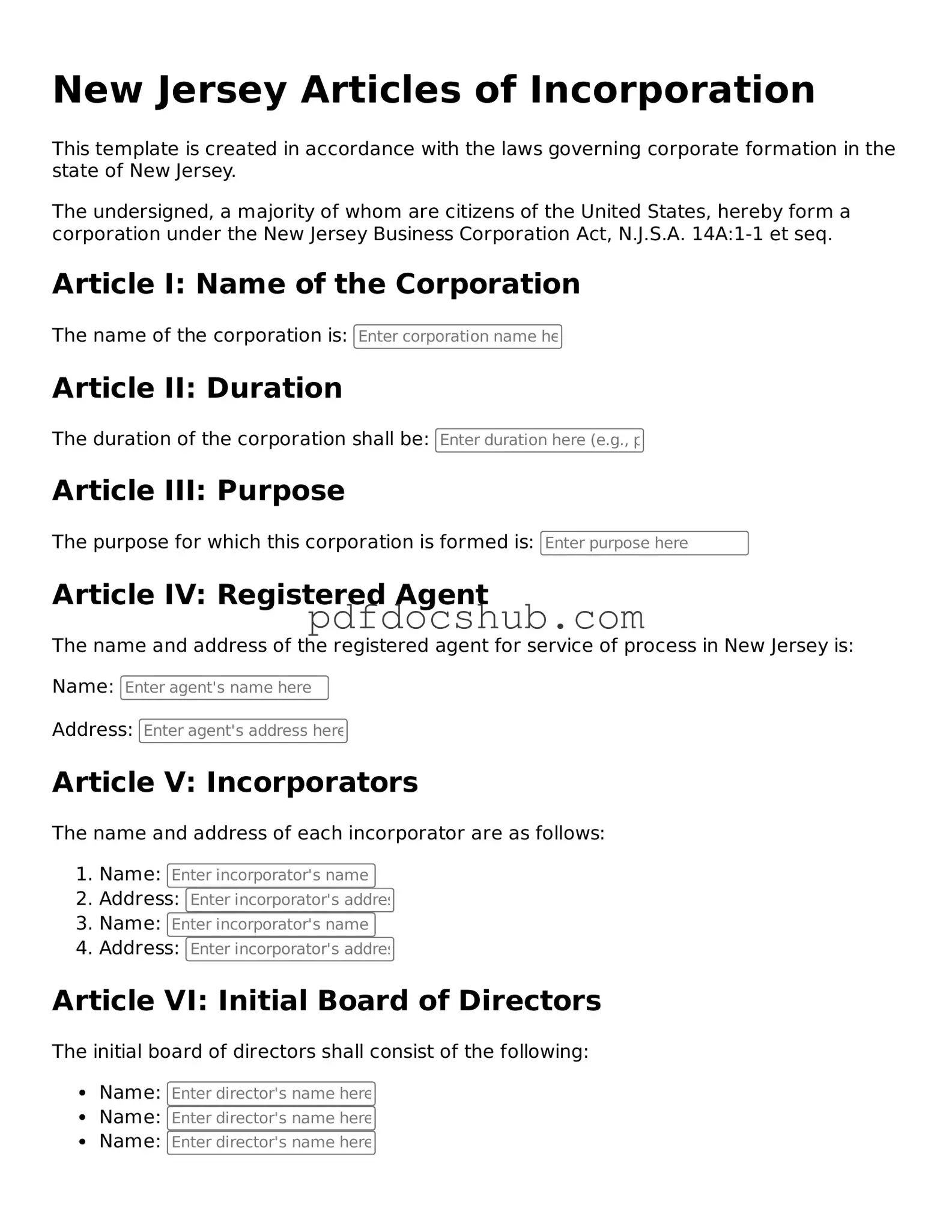 Attorney-Approved New Jersey Articles of Incorporation Form