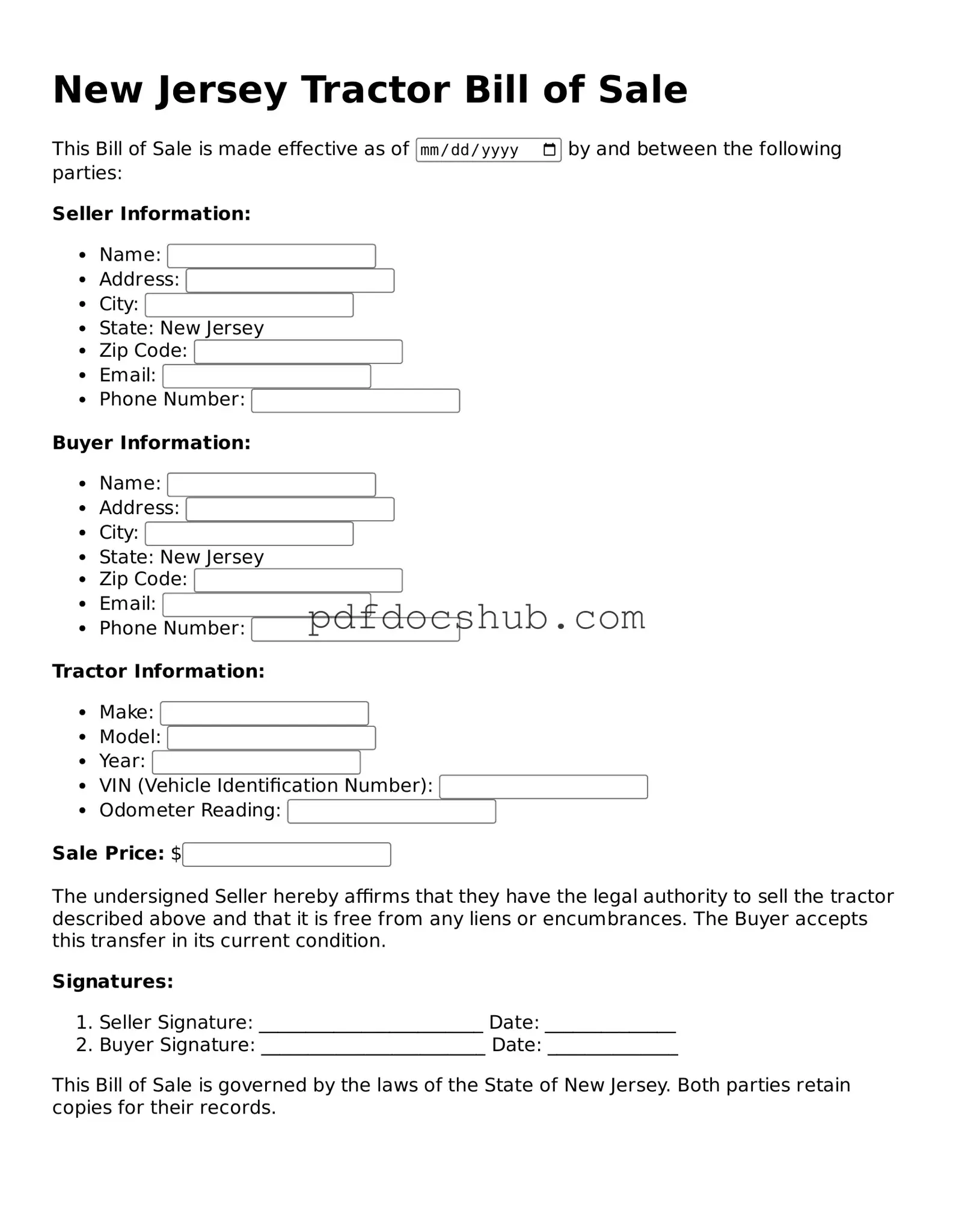Attorney-Approved New Jersey Tractor Bill of Sale Form